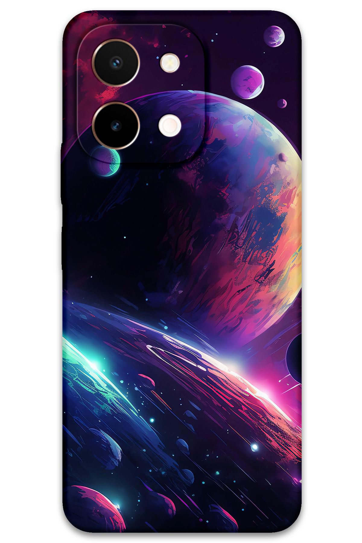 Gramaphone Vivo Y28 Uyumlu Uzay Desenli Telefon Kılıfı + Ekran Koruyucu - 5862