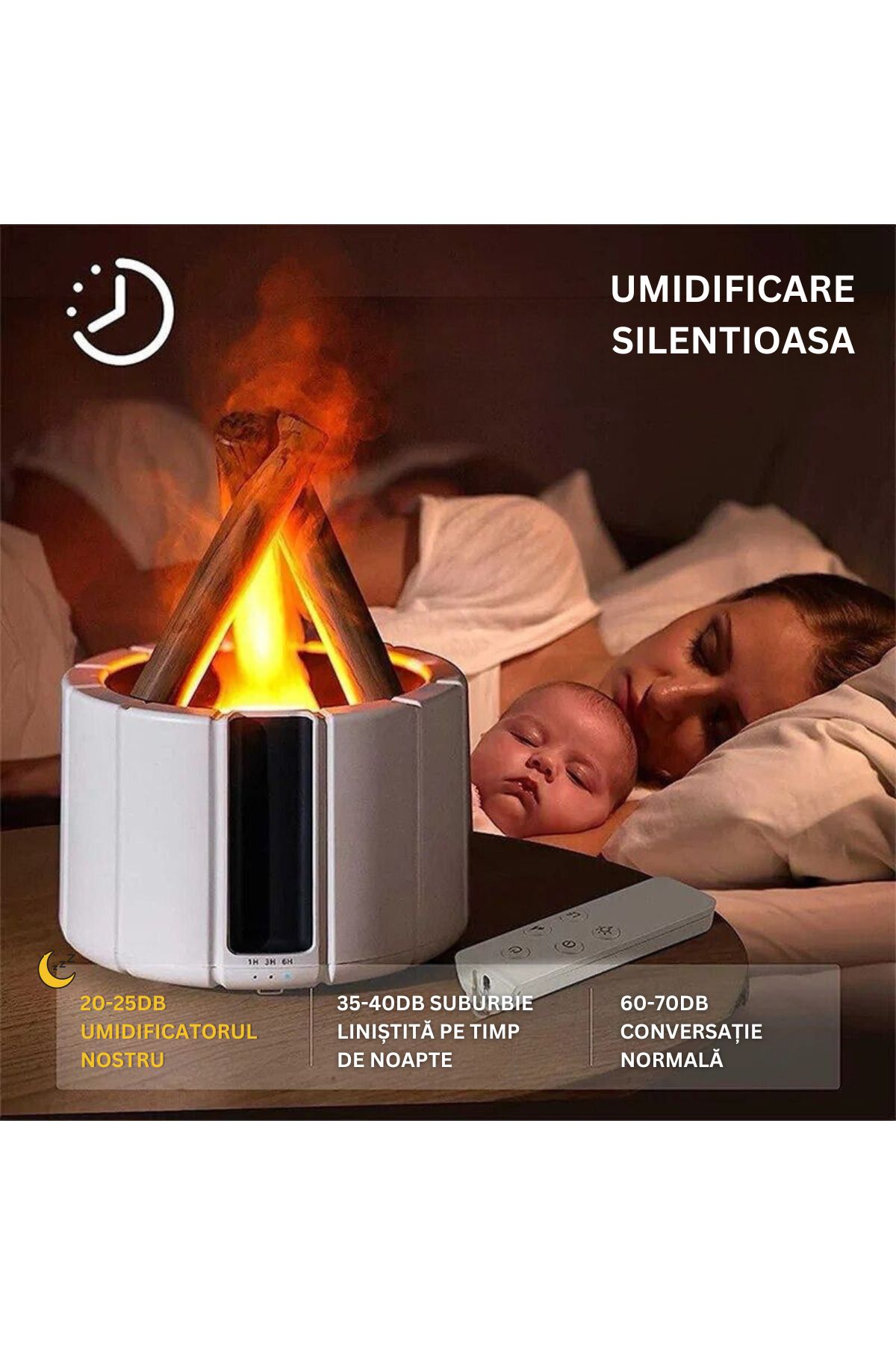 ATOMKIT-Difuzor Aromaterapie, Umidificator sub forma Foc de Tabara, Multiple Culori ale focului, Alb 4