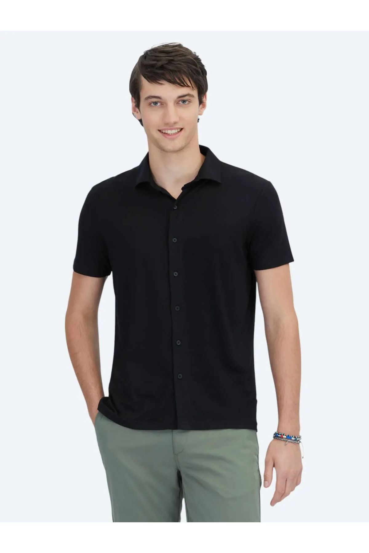 Kip Siyah Düz Regular Fit Casual Gömlek
