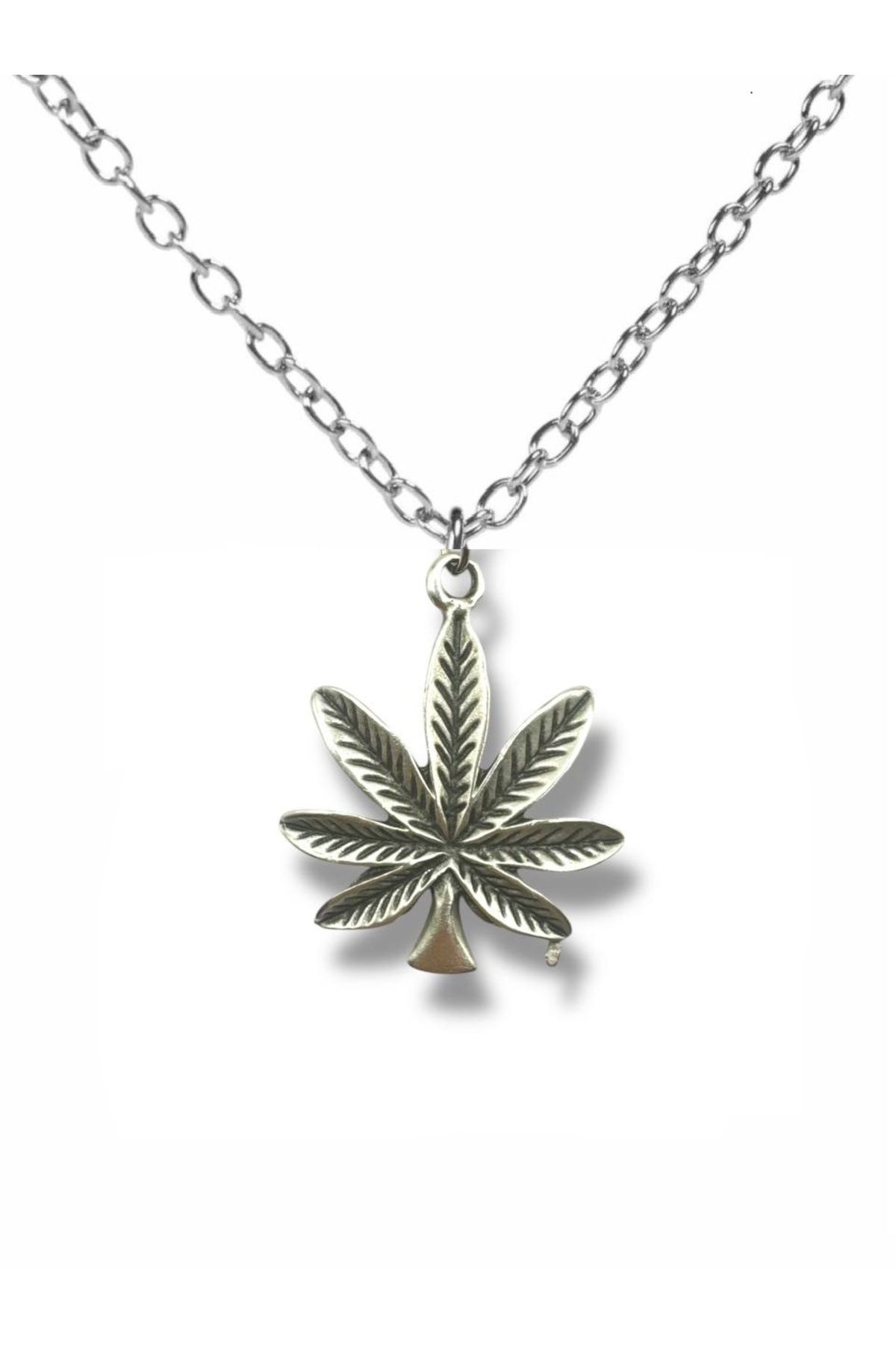 Herşey Nota Marijuana Yaprak Figürlü Gümüş Renk Unisex Metal Kolye – Özgür Ruh ve Alternatif Tarz