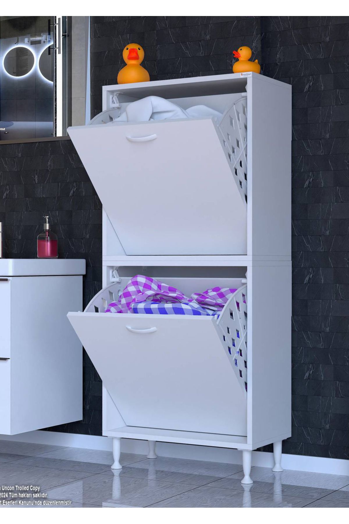 Modilayn 55x138x32,5 cm Gizli 2 Göz Minimalist Akıllı Sepetli Dolap Mutfak Dolabı Çok Amaçlı Dolap