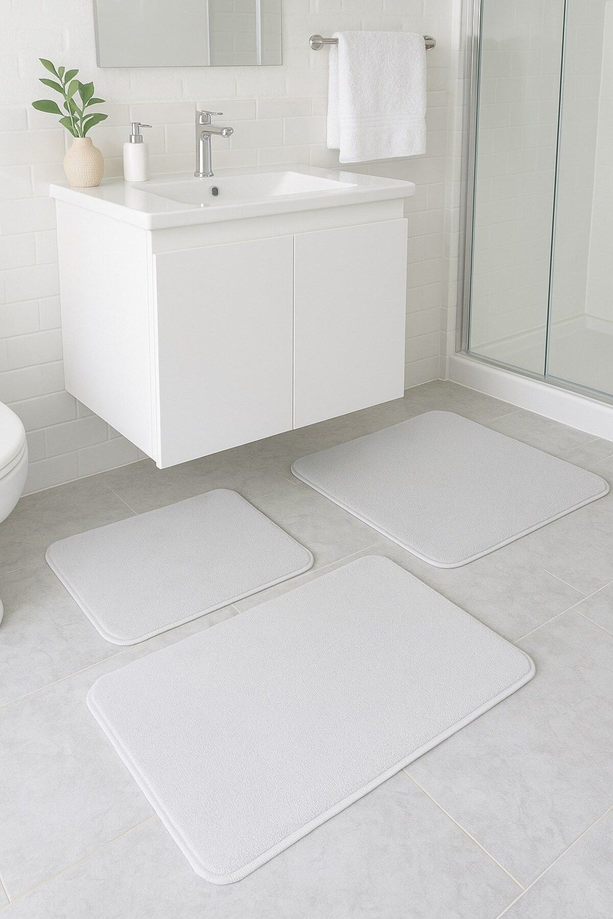 EUROBANO Sadiva Doğal Kaymaz Taban 3'lü Banyo Paspası 60x100 - 50x60 - 50x60