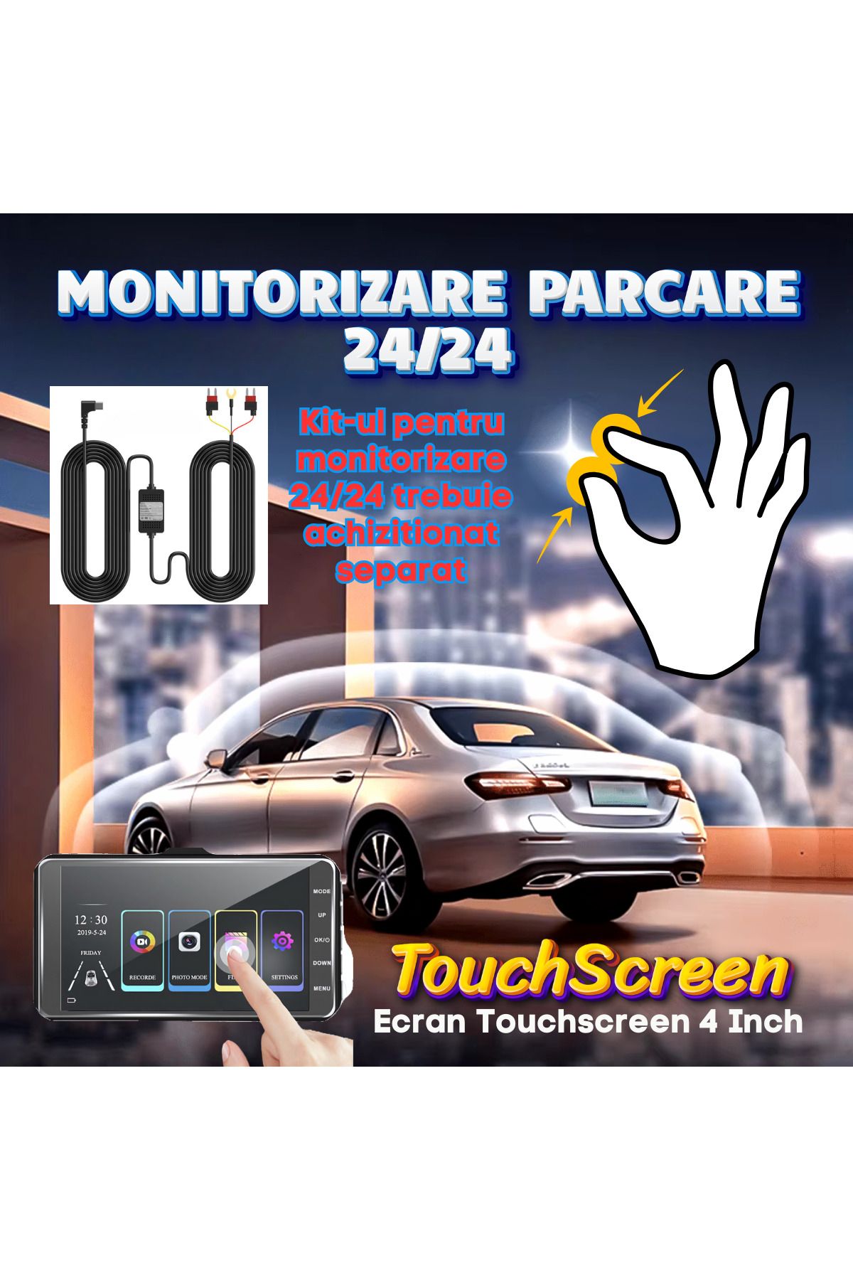 ATOMKIT-Car Camera Touchscreen, 64g Card Included, 1080p, 150p Angle, Loop Recording. Nightvision, senzorg 7