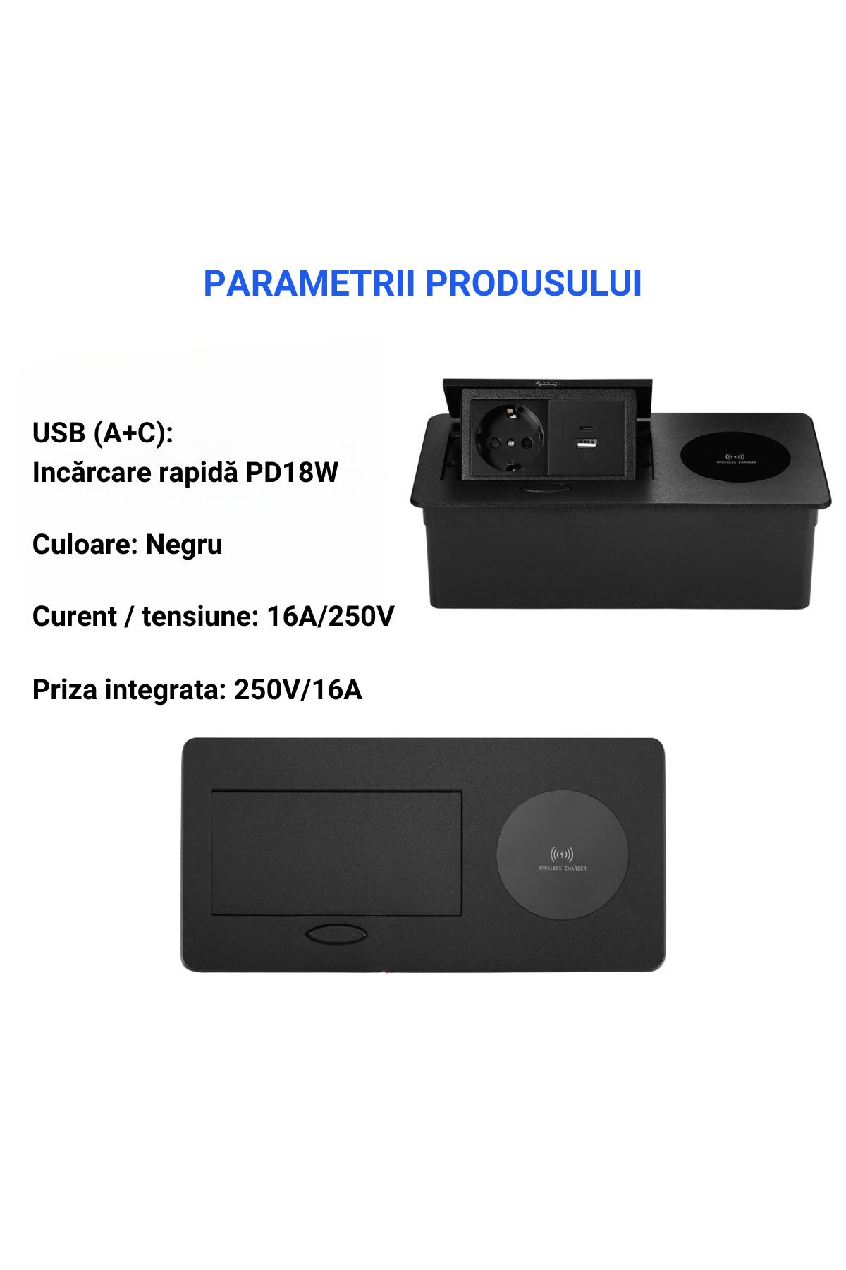 ATOMKIT-Built-in Furniture Socket with WiFi included, 15W charging, USB-C and A, Superior Material, Black 2
