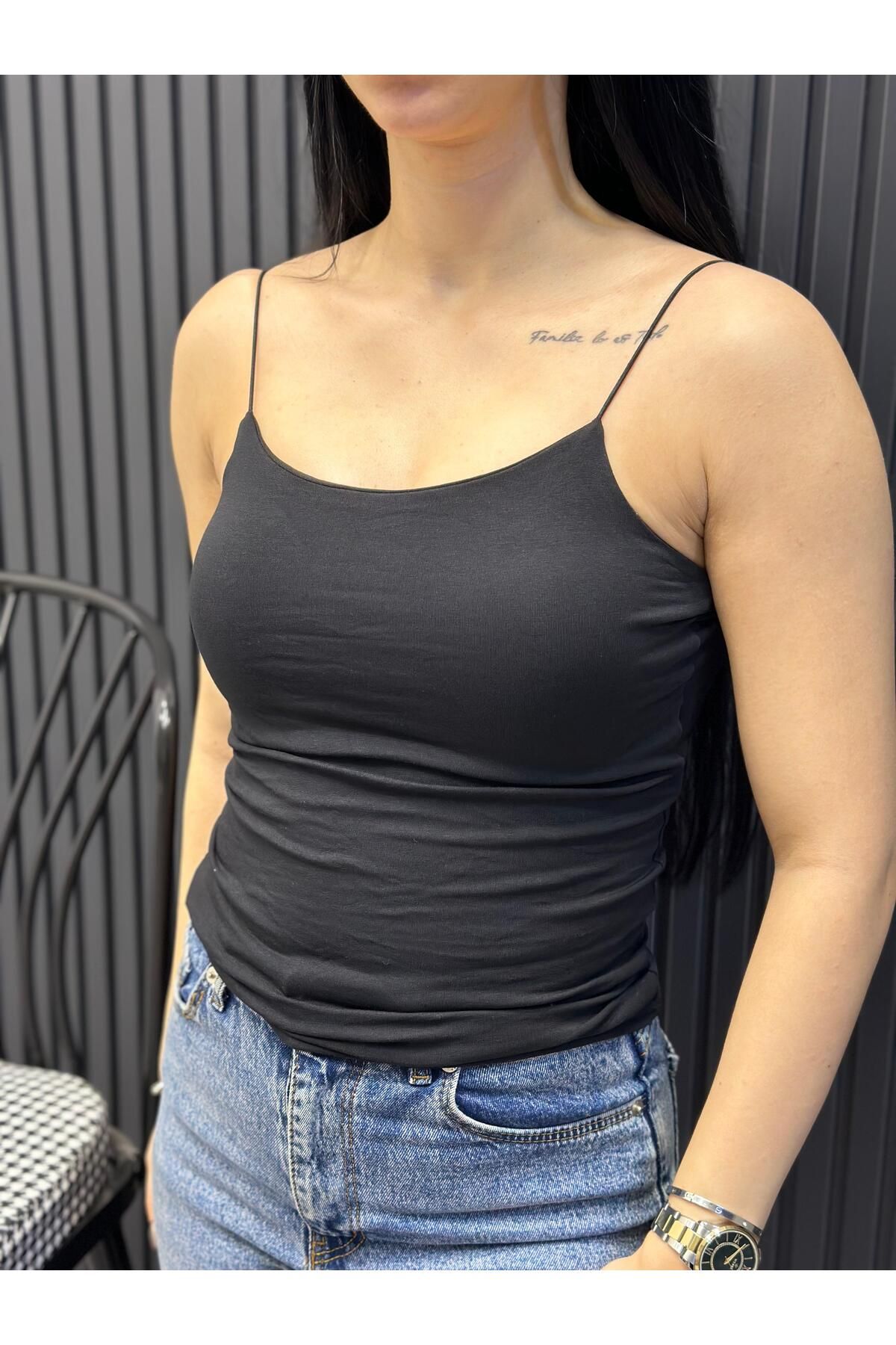ocke CROP LASTİK ASKILI UZUN CROP