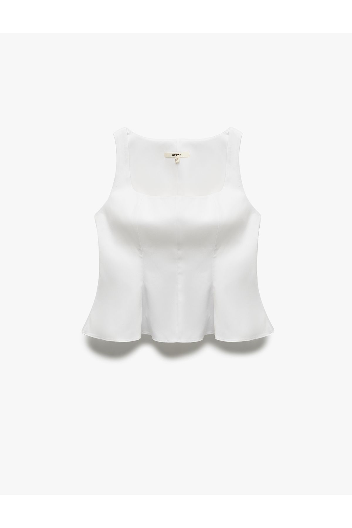 Koton Pamuklu Slim Fit Kolsuz Kare Yaka Peplum Bluz