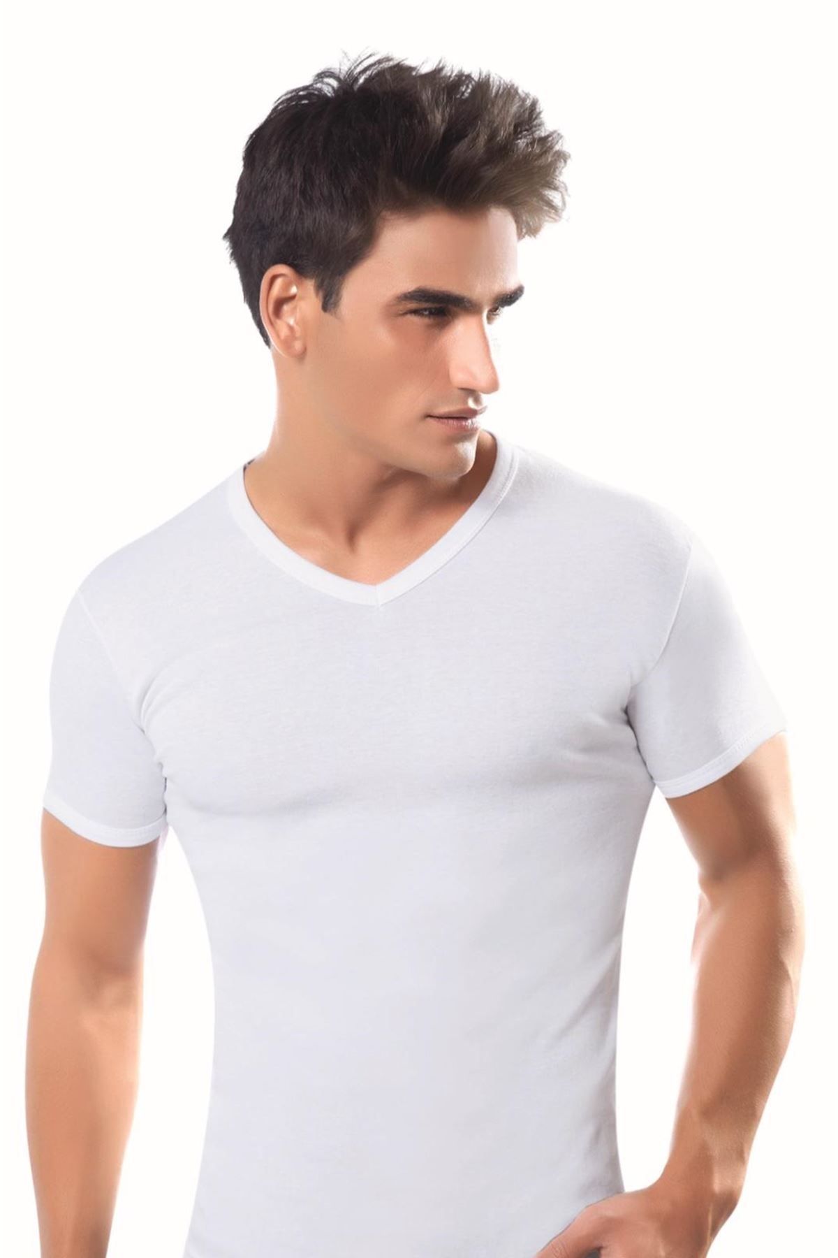 Moon wear 6'lı Beyaz Erkek V Yaka Kısa Kol Atlet Fanila-sismen11