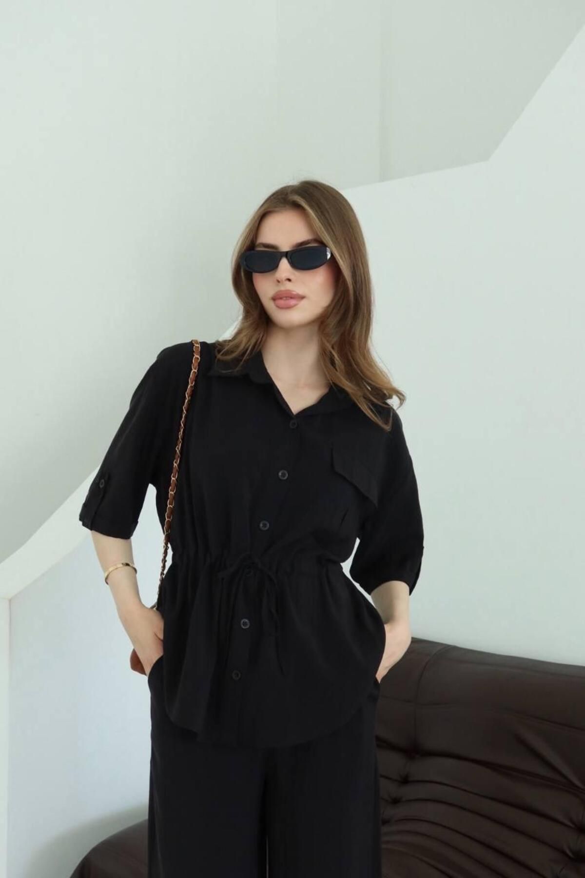 MODA Siyah Modal Kumaş İkili Takım