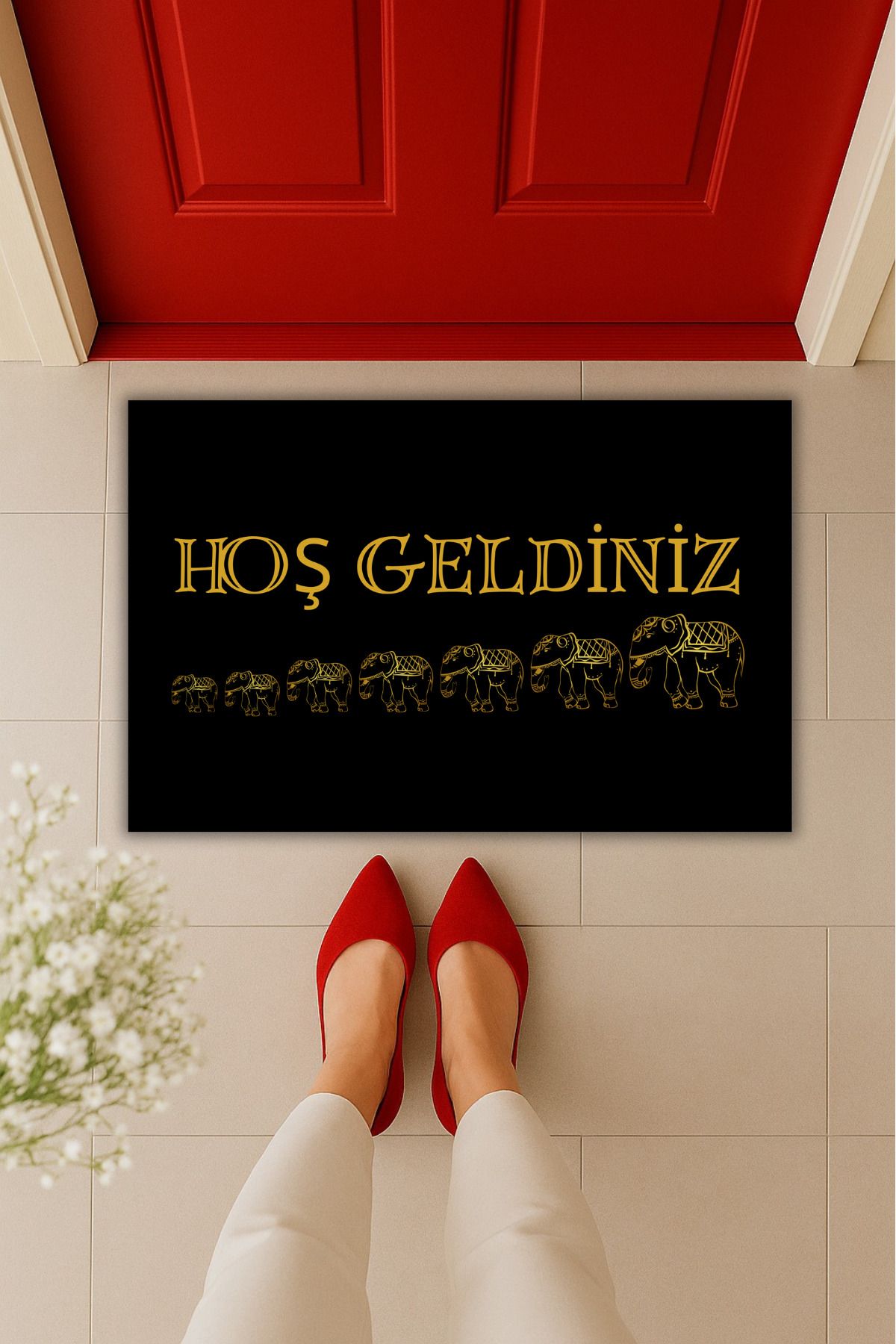 Dormot Home Yüksek Kaliteli Dijital Baskı Yedi Fil Motifli Kapı Önü Paspası