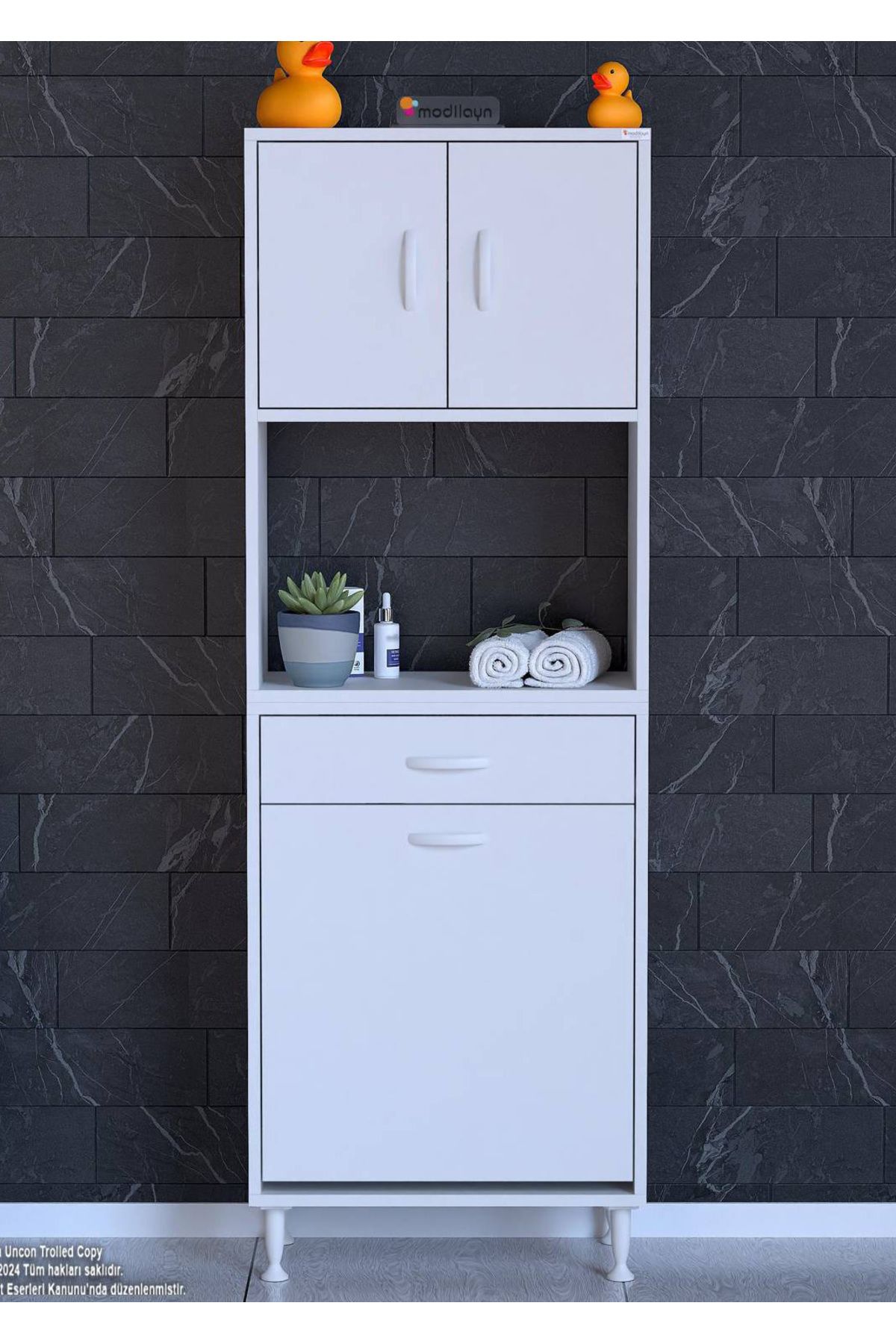 Modilayn 55x173x32,5 cm 1 Çekmece 1 Sepetli ve 3 Raf Akıllı Dolap Dar Alan Mutfak Dolabı Çok Amaçlı Dolap
