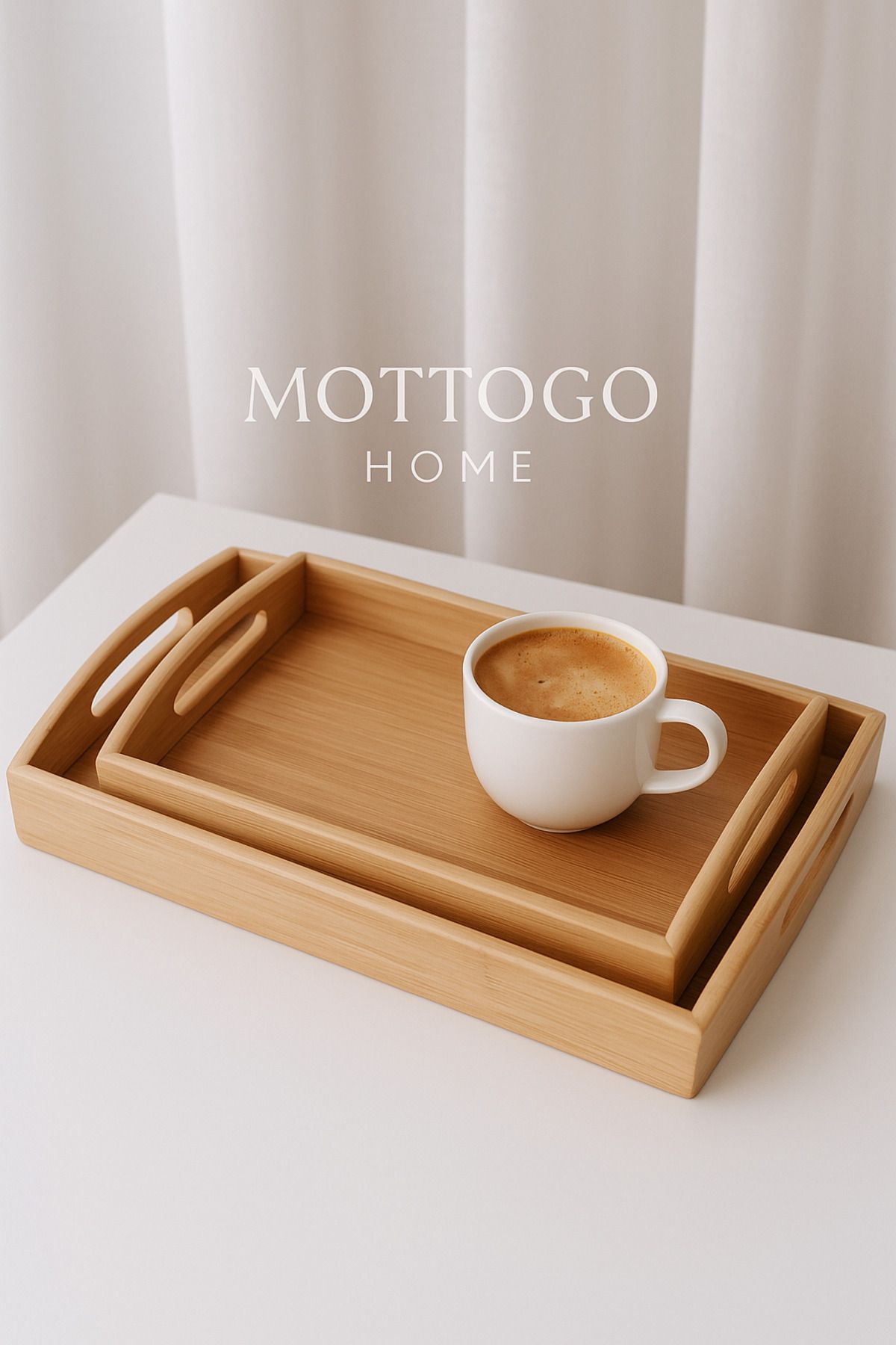 Mottogo 2’li Bambu Tepsi Seti – 40x28 Cm & 33x22 Cm | Sunum, Kahvaltı, Servis Tepsisi