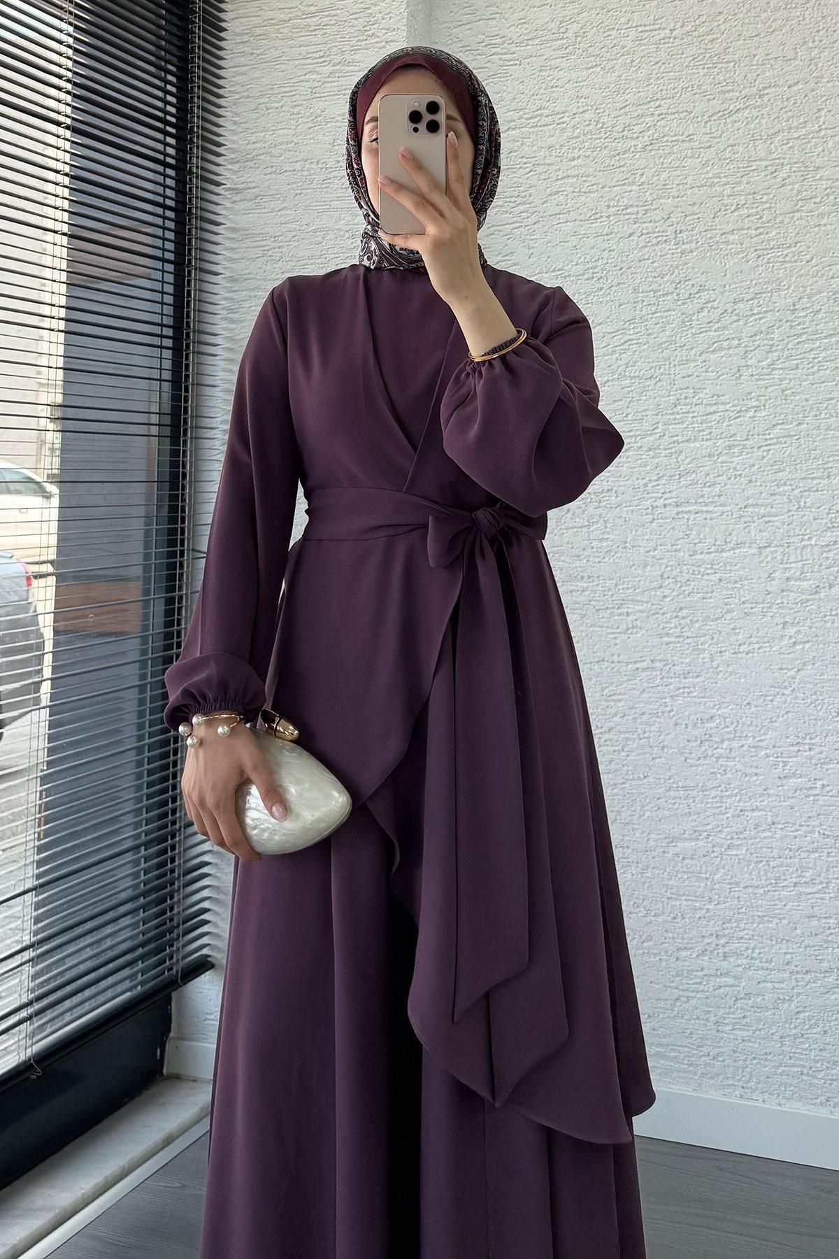 MELEK ARAZ Nora Asimetrik Pantolonlu Takım – Gül Kurusu