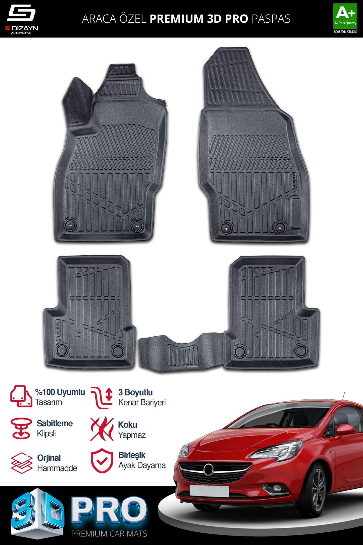 Life Tuning S-Dizayn Opel Corsa E 3D Pro Havuzlu Paspas 2014-2019 A+ Kalite