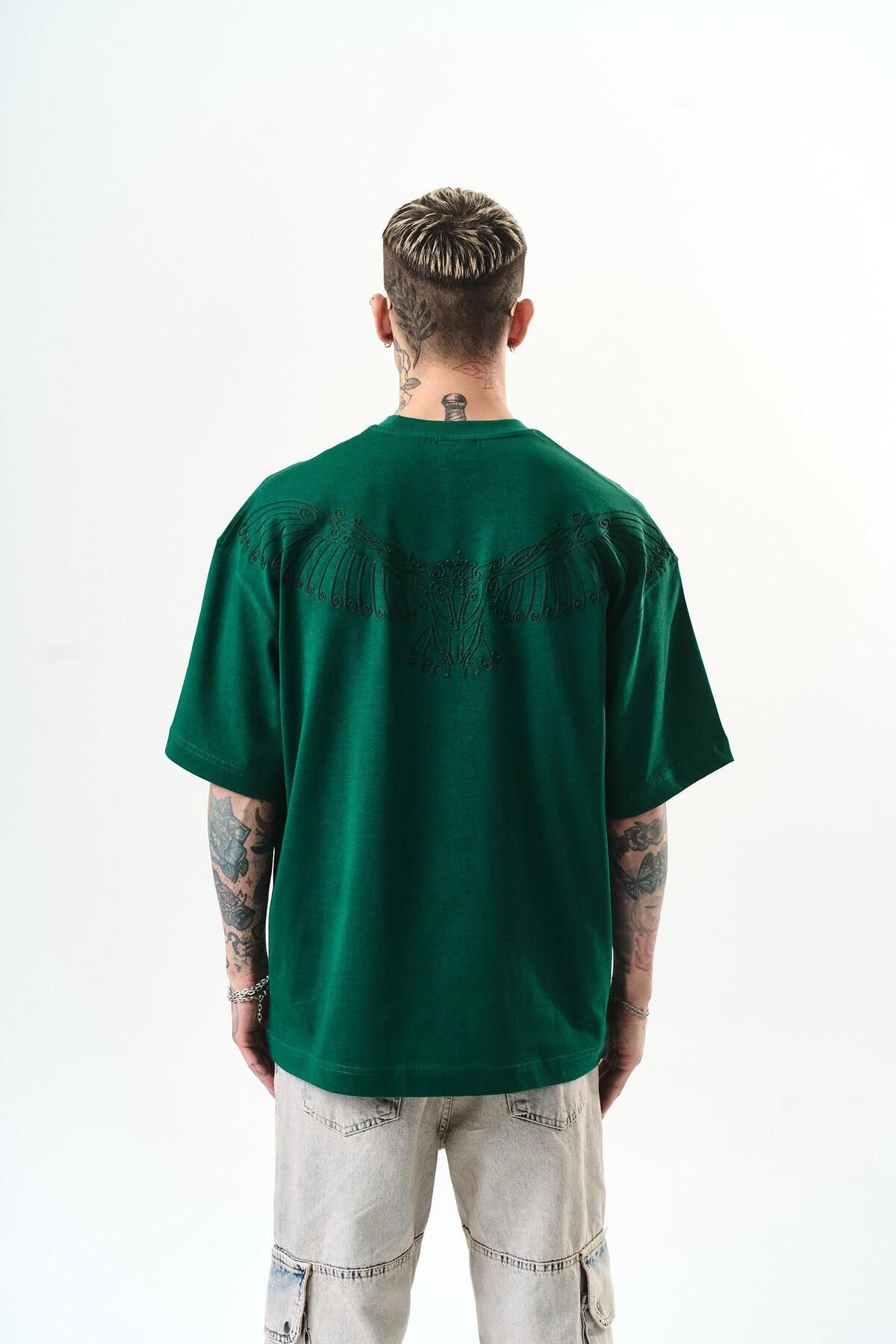 Respire Erkek High Nakışlı Oversize T-Shirt Nefti