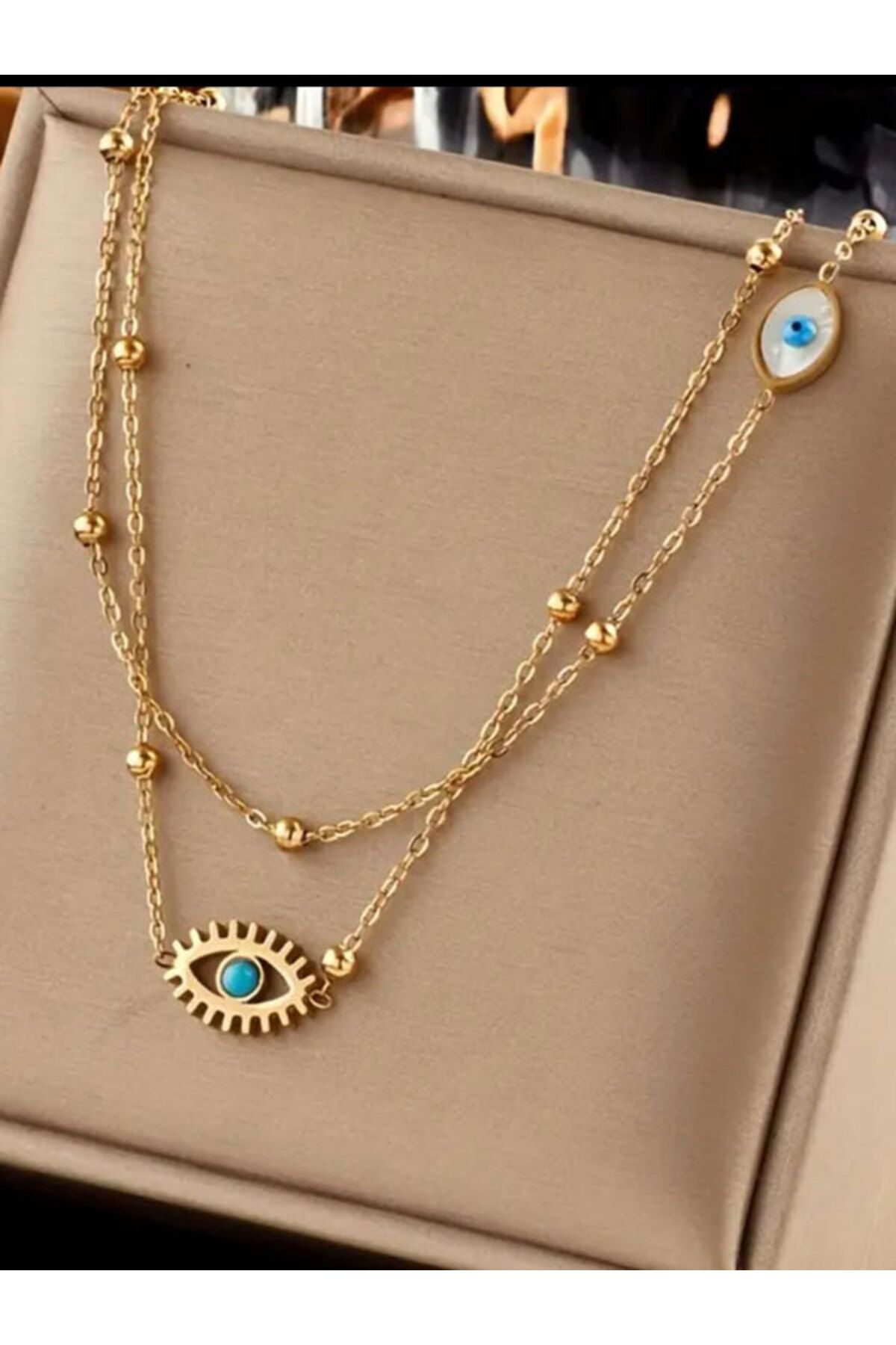 NevoAccessory Minimalist Göz ve Nazar Motifli Paslanmaz Çelik Kolye
