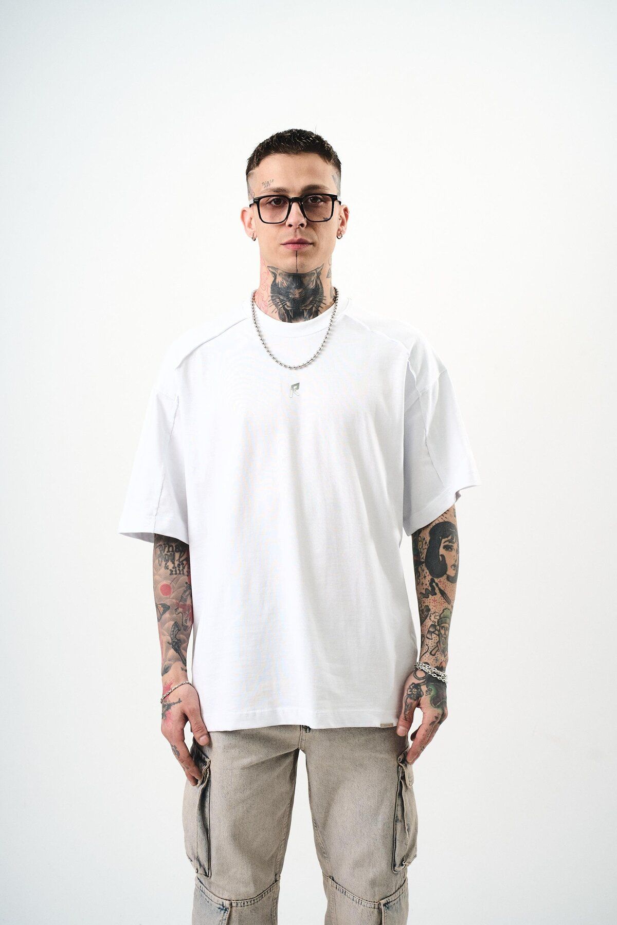 Respire Erkek R Baskılı Oversize T-Shirt Beyaz