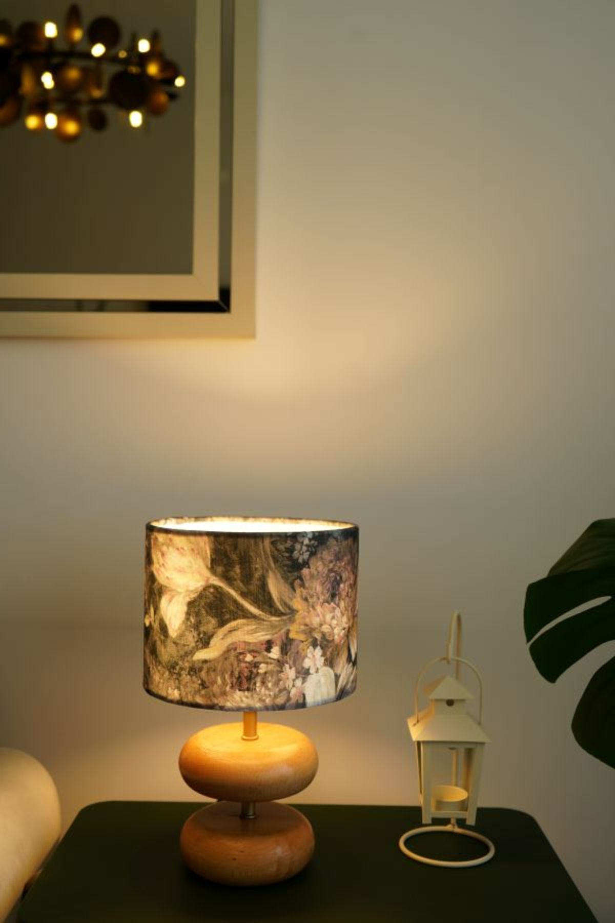 retro home design Çift Silindir Doğal Ahşap Mor Çiçekli Model Silindir Kadife Kumaş Şapka Abajur Salon Yatak Odası
