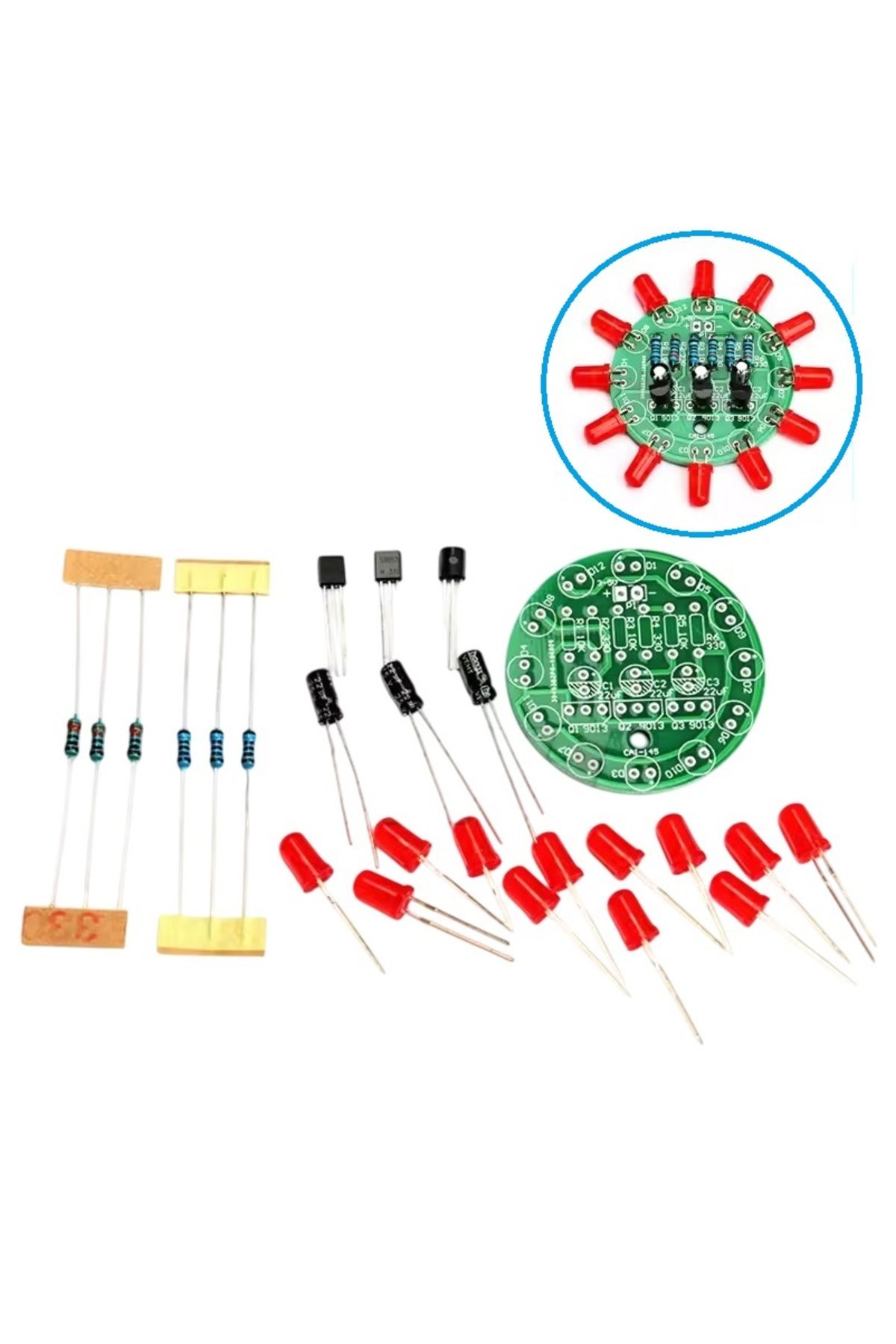 Devre Dünyası DC 3-5V Led Yuvarlak Dönen Işık Hobi Devresi DIY Lehimleme Kiti - Demonte(Montesiz)