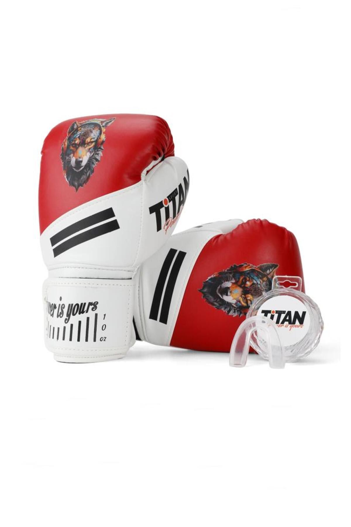 Titan Sport Kırmızı Beyaz Kurt Figürlü Boks Eldiveni 2'li Set