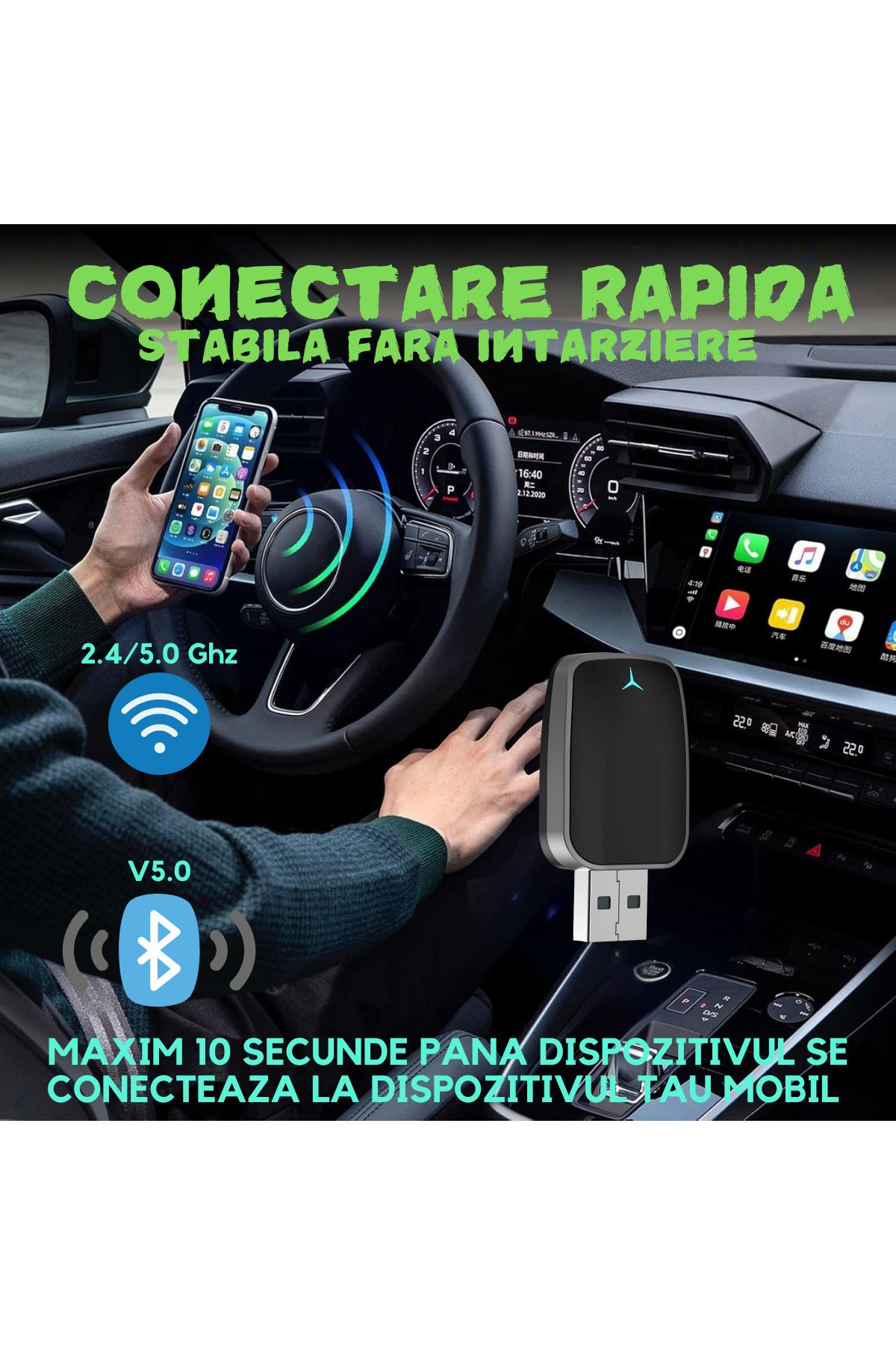 ATOMKIT-Wireless Adapter ® For Carplay & Android Auto, Lux Operating System, Black 4