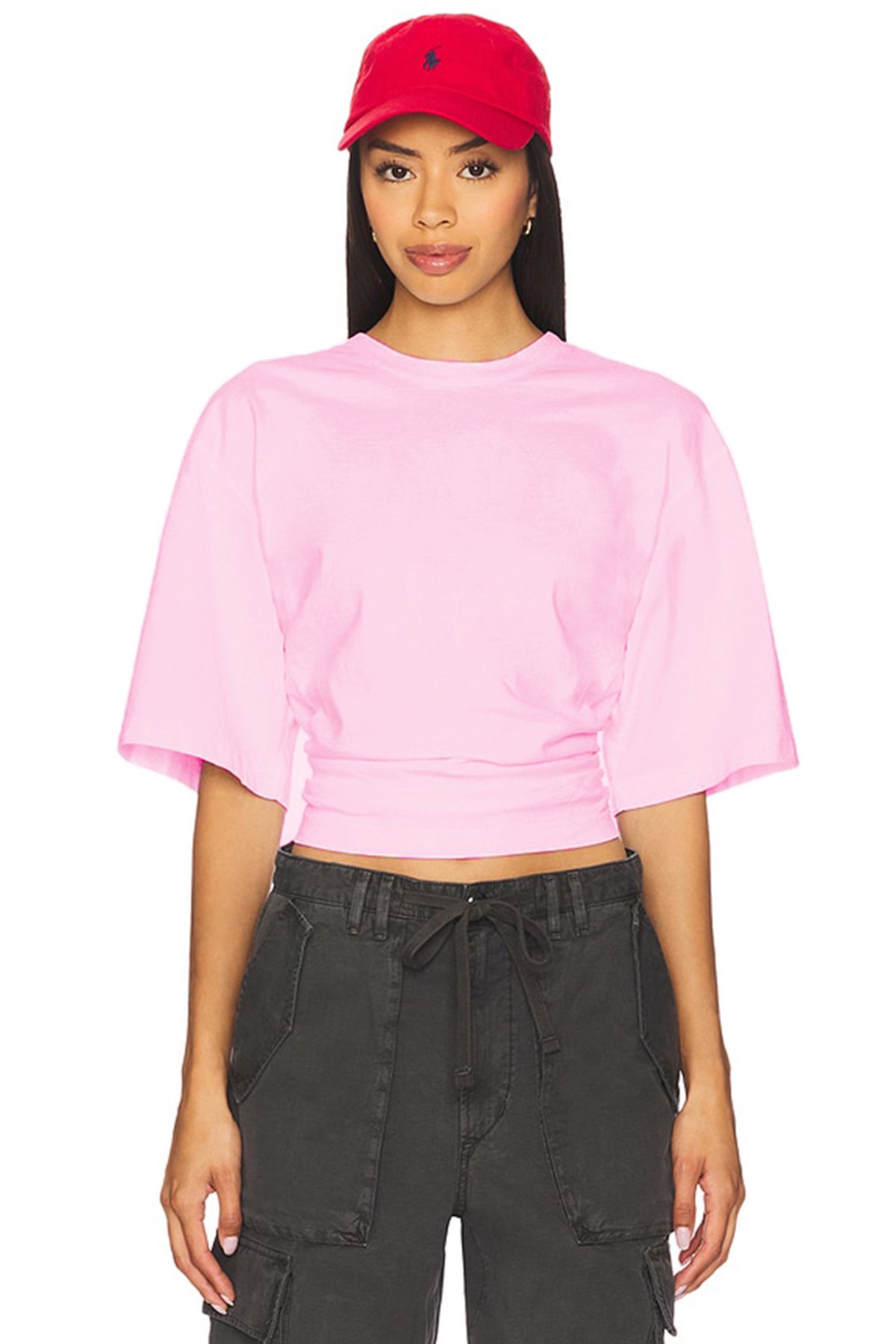 AFR CLOTHES KADIN YANI BÜZGÜLÜ ÇİFT KAT JARSE GENİŞ KOL CROP TOP