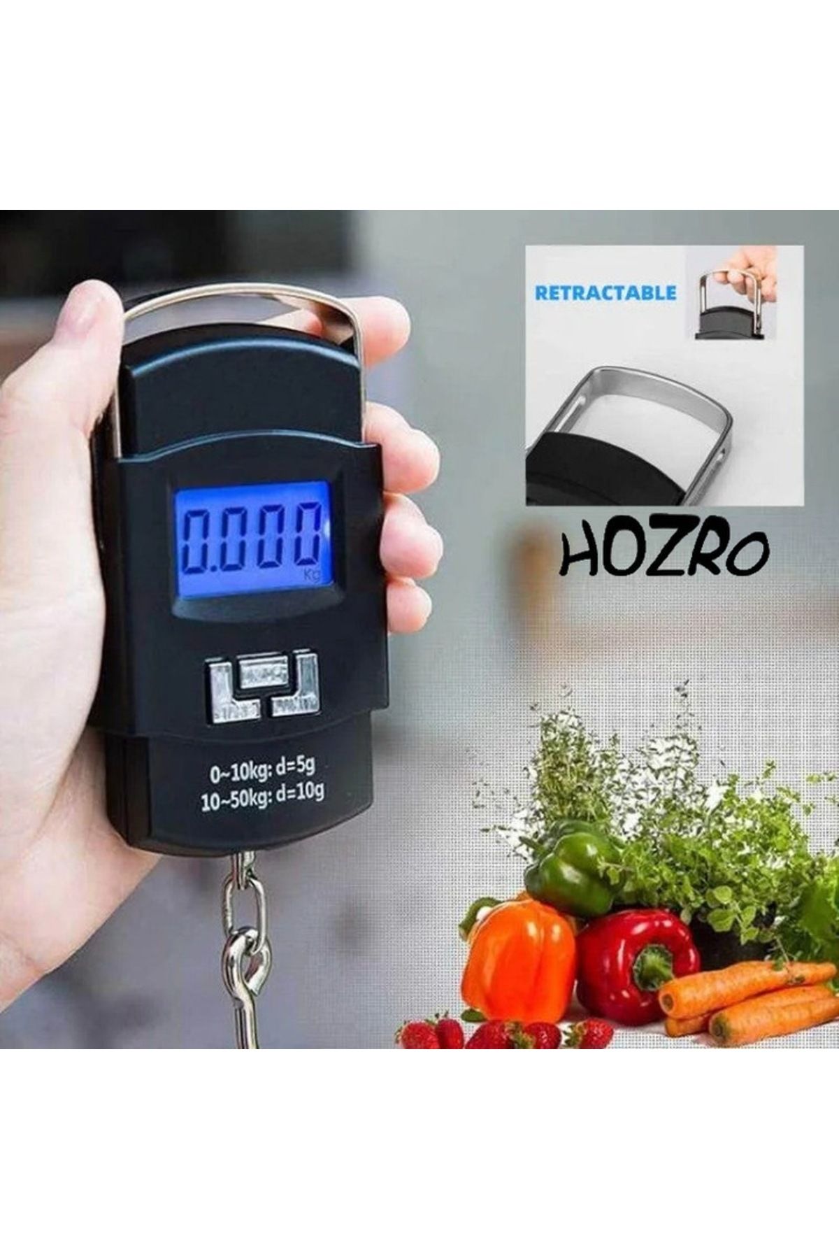 HOZRO-Digital Hand Scale HOZRO, Capacity 50 kg, 4 Measurement Units, Auto Shut-Off, Black 3
