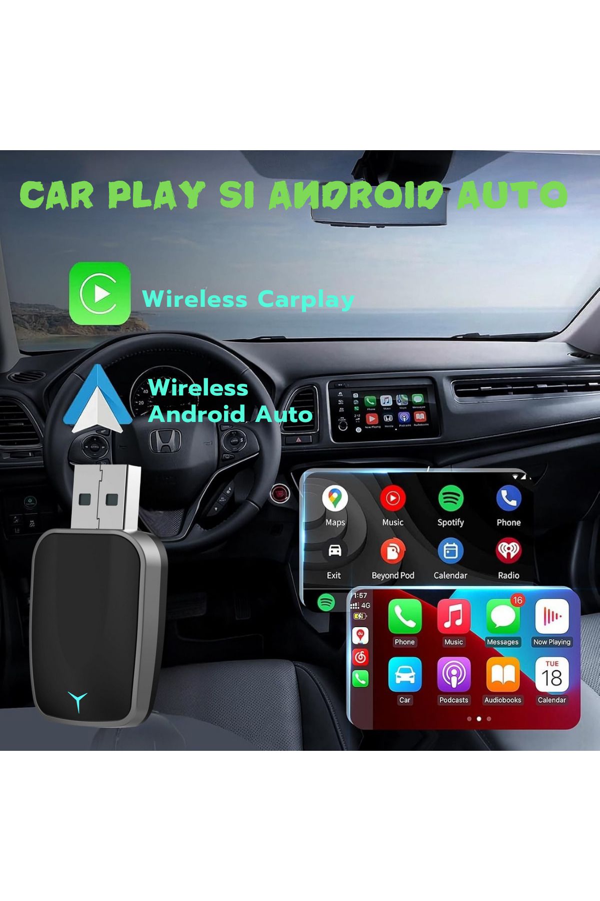 ATOMKIT-Wireless Adapter ® For Carplay & Android Auto, Lux Operating System, Black 3