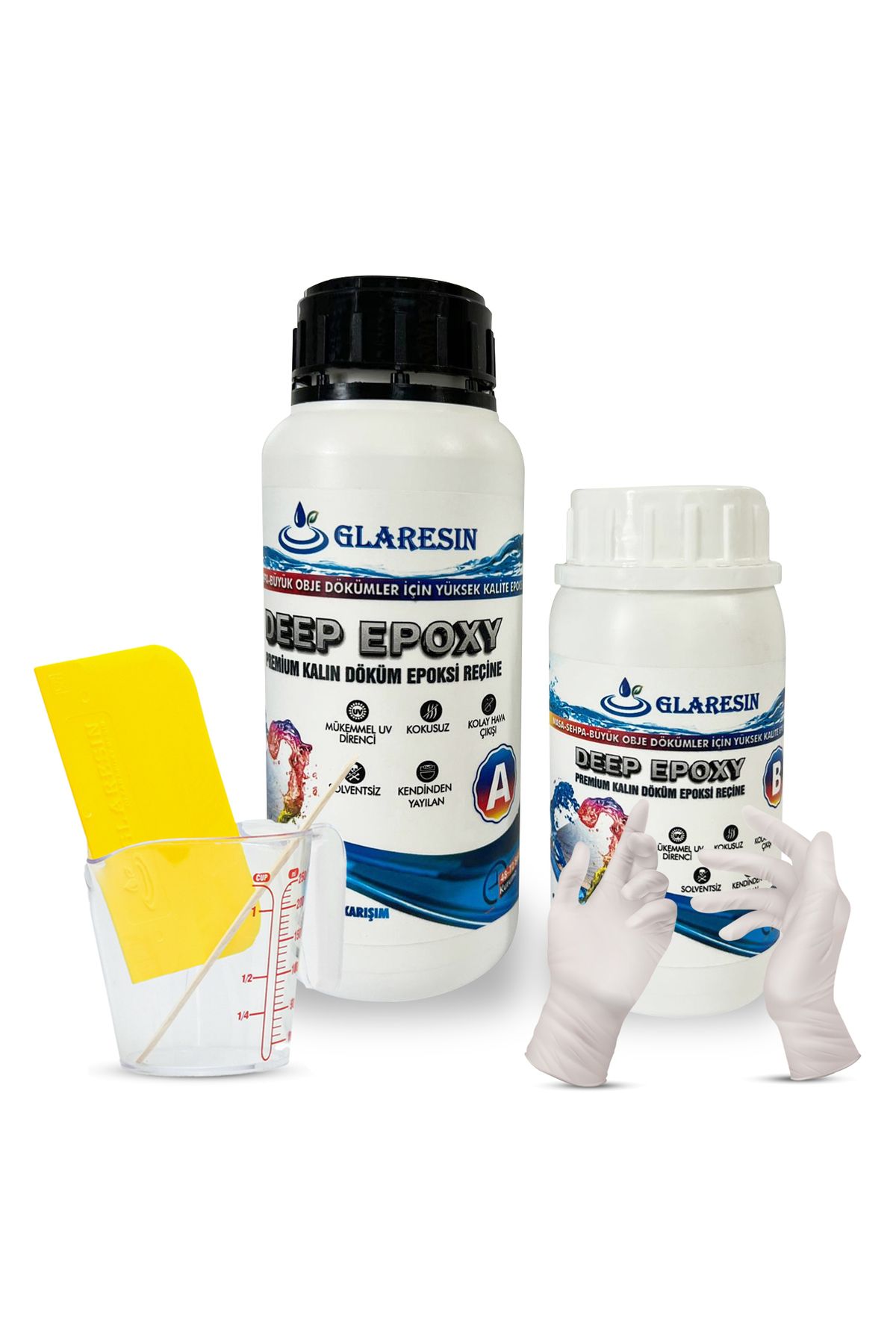 GLARESIN CLEAR EPOXY RESIN ULTRA ŞEFFAF 0,75 kg KALIN DÖKÜM ( 4-7 cm ) Masa Sehpa Sanatsal Büyük Obje Parlak Epoksi Reçine Kıt