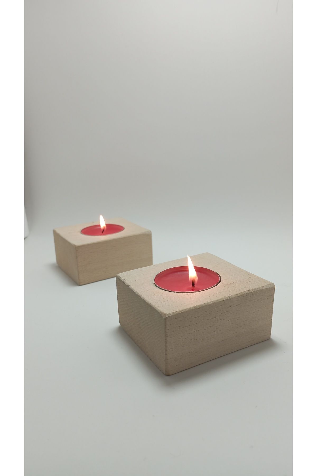 Ladin Wood Ahşap Mumluk (4'lü Set) *Mum Hediyeli