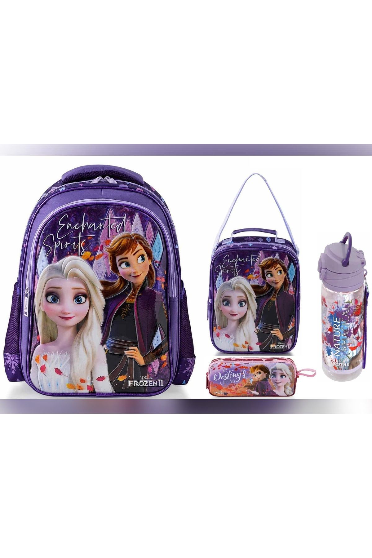 Frozen Okul Çantası - Beslenme Çantası - Kalem Kutusu Üçlü Set - Suluk&matara Hediye