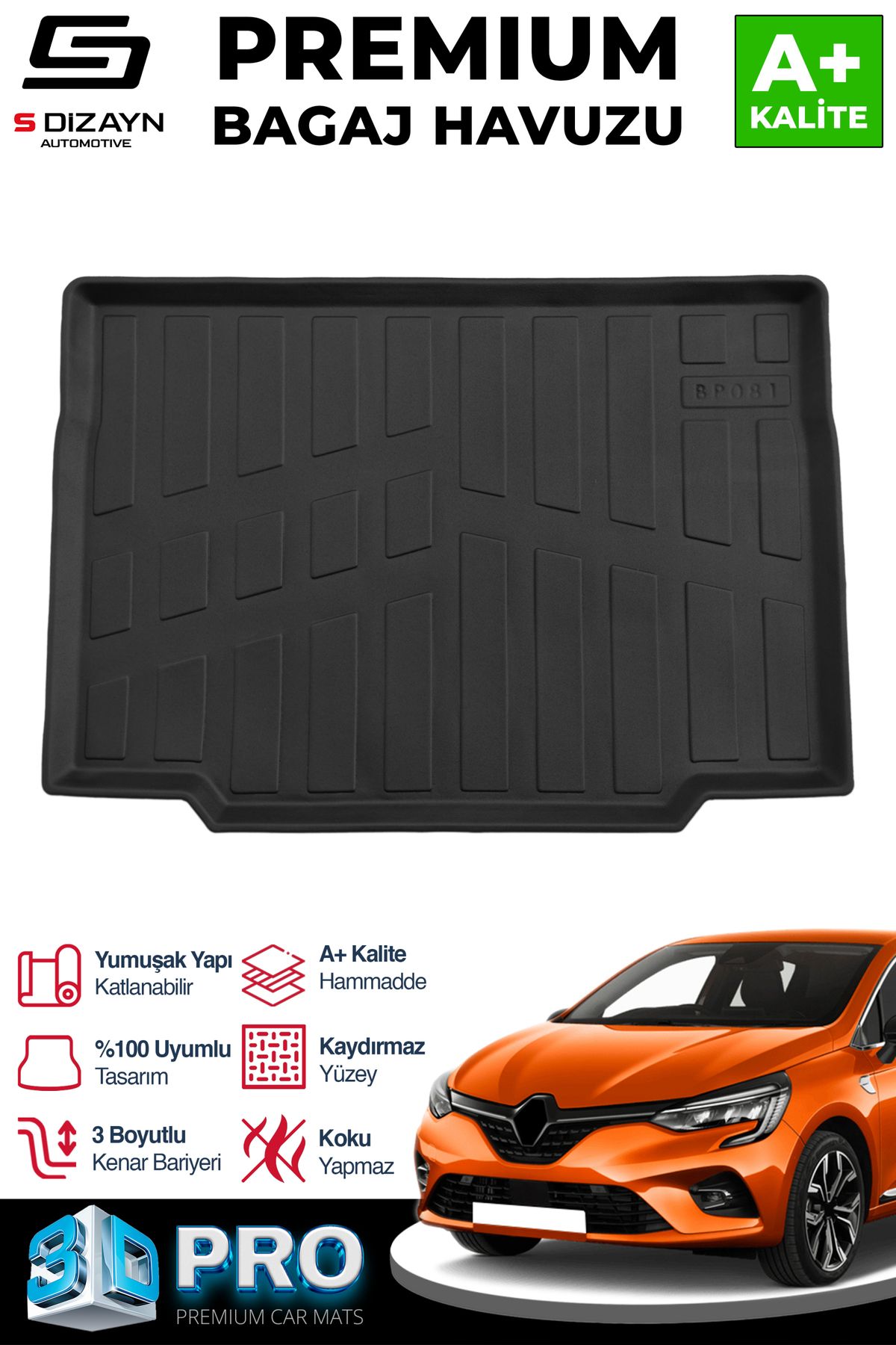 Life Tuning S-Dizayn Renault Clio 5 3D Pro Bagaj Havuzu 2019 Üzeri A+ Kalite