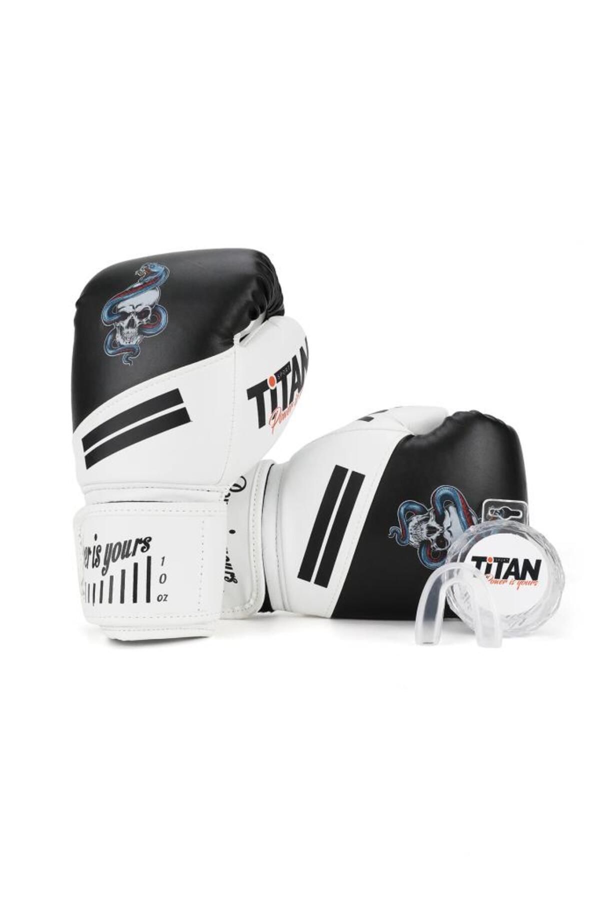 Titan Sport Siyah Beyaz Yılan Kurukafa Desenli Boks Eldiveni 2'li Set