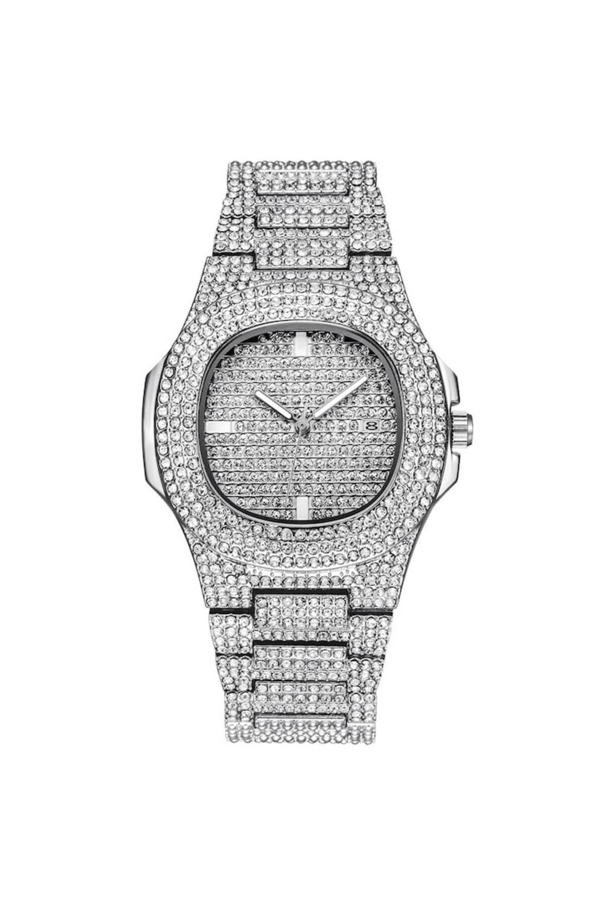 Tessero-Ceas analogic Ice Out, mecanism cu cuarț, inserții de zirconiu, placat cu aur de 18K, argint 2
