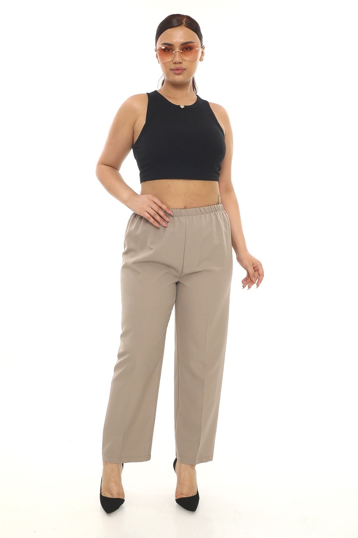 Butik Kadın cepsiz lastikli double kumaş pantolon