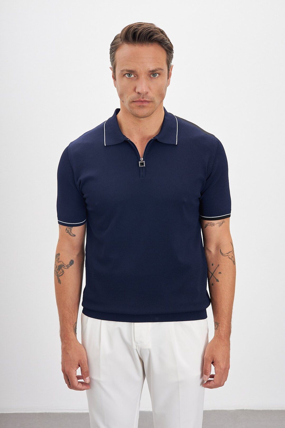 Paşahan Polo Yaka Fermuarlı Triko Erkek T-Shirt