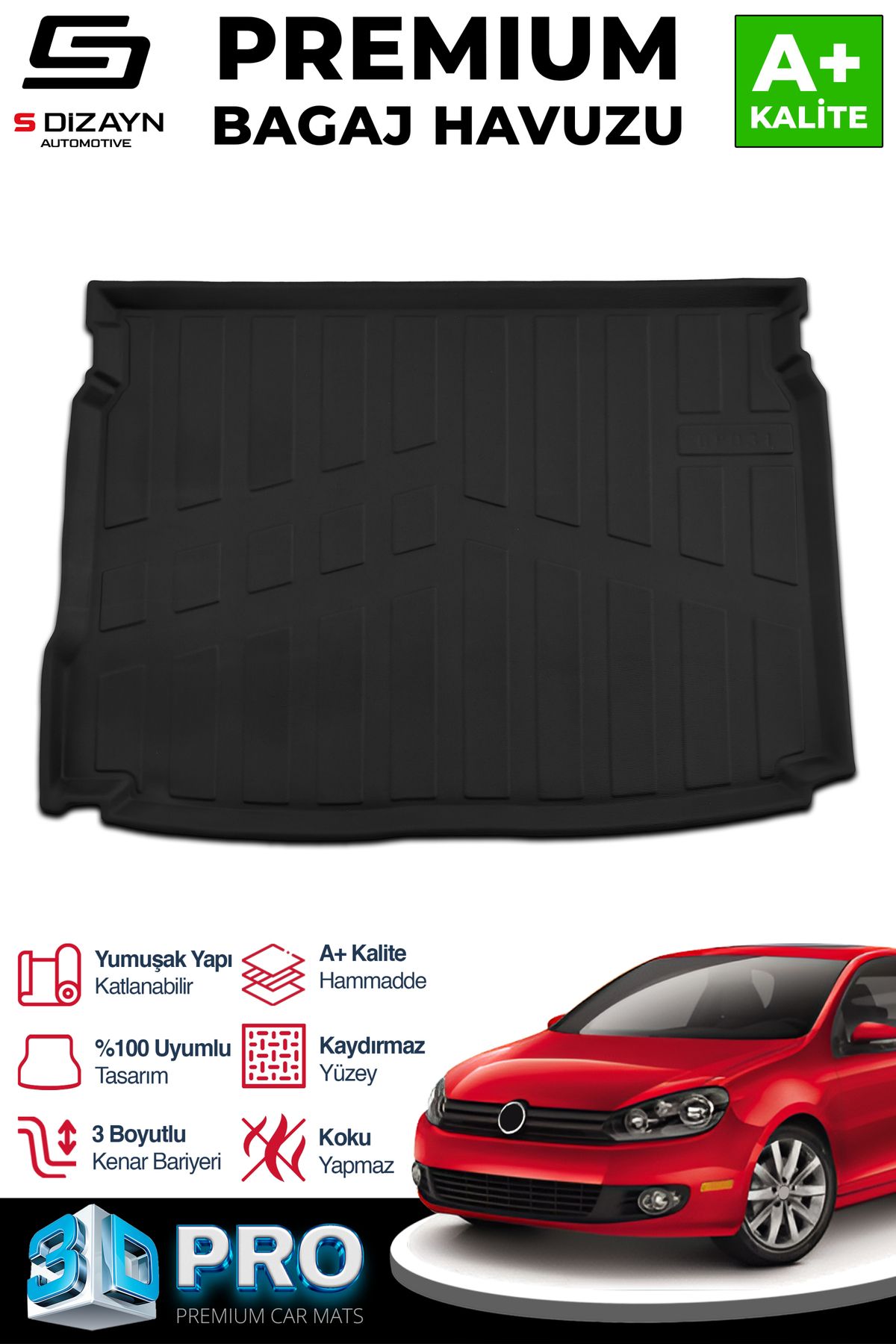 Life Tuning S-Dizayn VW Golf 6 3D Pro Bagaj Havuzu 2008-2012 A+ Kalite