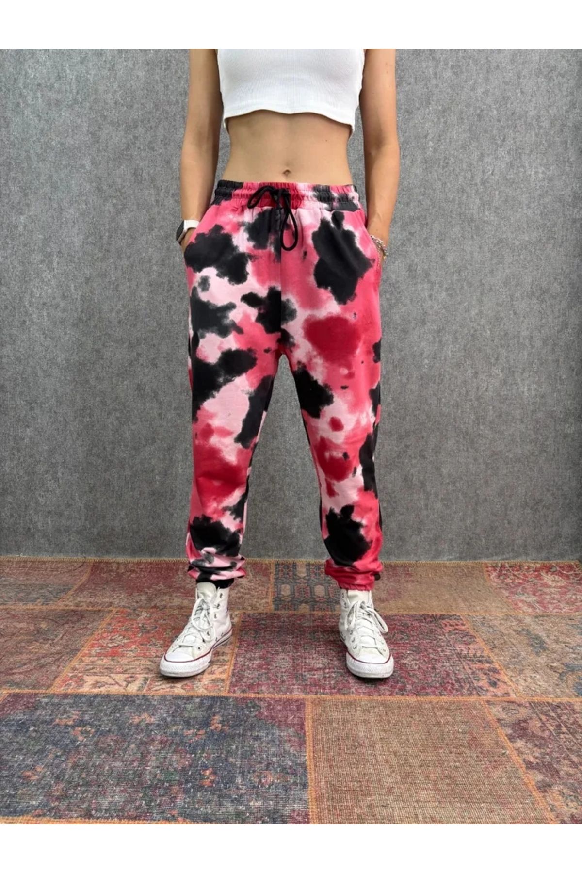 FıttingRoom Bel ve Paça Lastikli Batik Yıkamalı Desenli Jogger