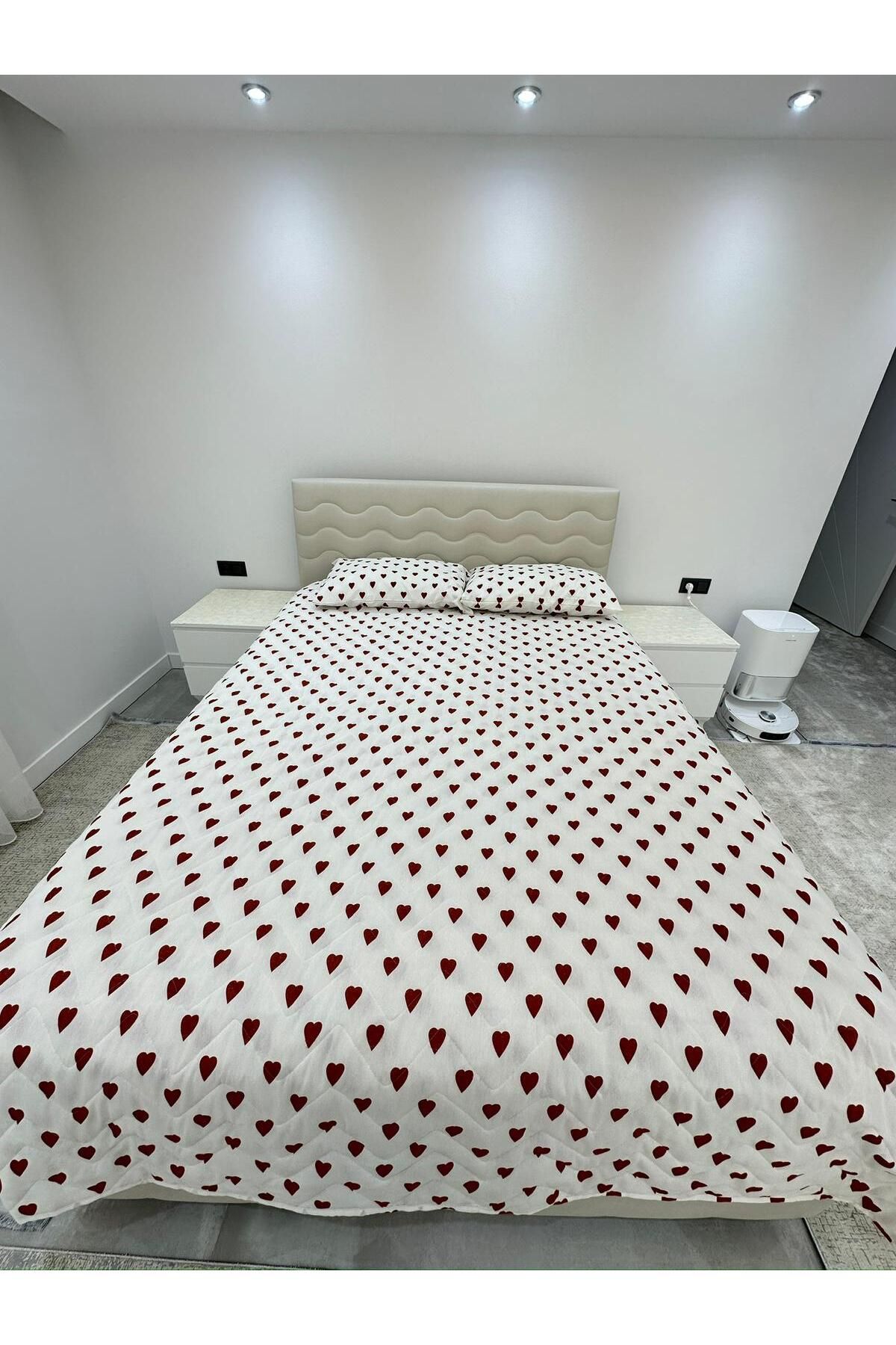 Shopyteks Tek Kişilik Yatak Örtüsü 155x215| 2 Adet Yastık Kılıfı 50x70 | Çeyiz Seti | Çeyiz Takımı | Kalpli
