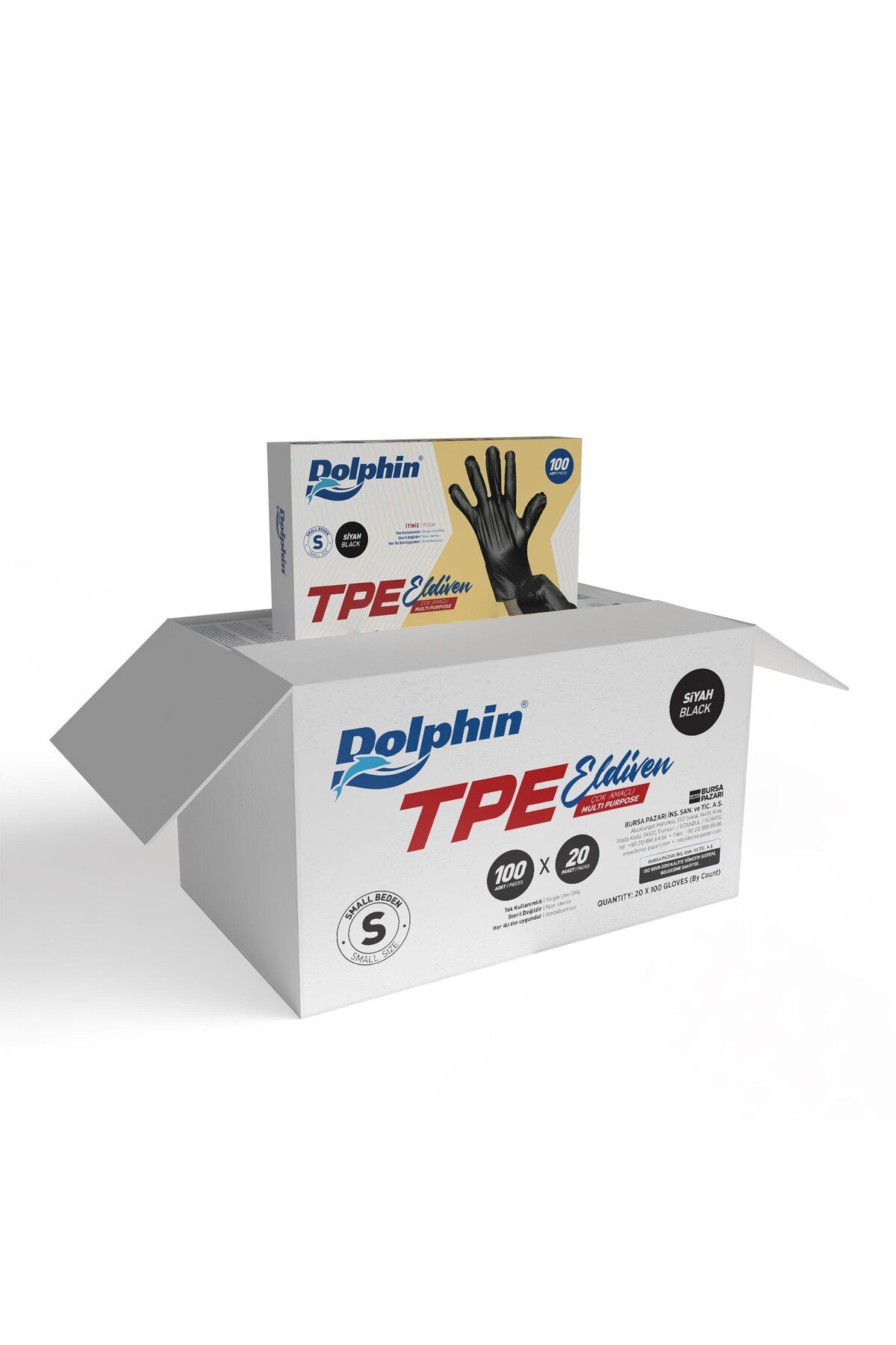 alsepeteavm Dolphin Siyah Tpe Eldiven S Beden 100 Adet X 20 Paket - Koli