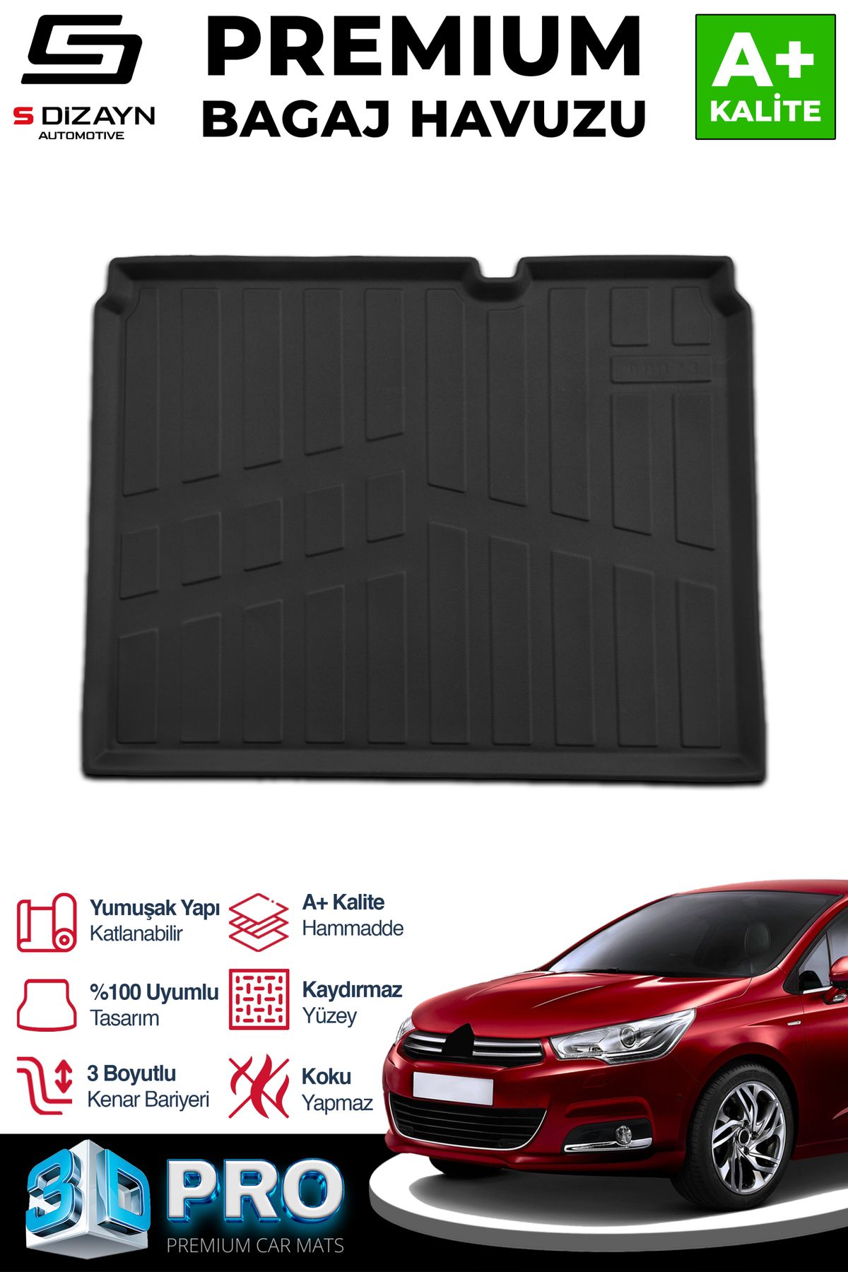 Life Tuning S-Dizayn Citroen C4 3D Pro Bagaj Havuzu 2010-2018 A+ Kalite