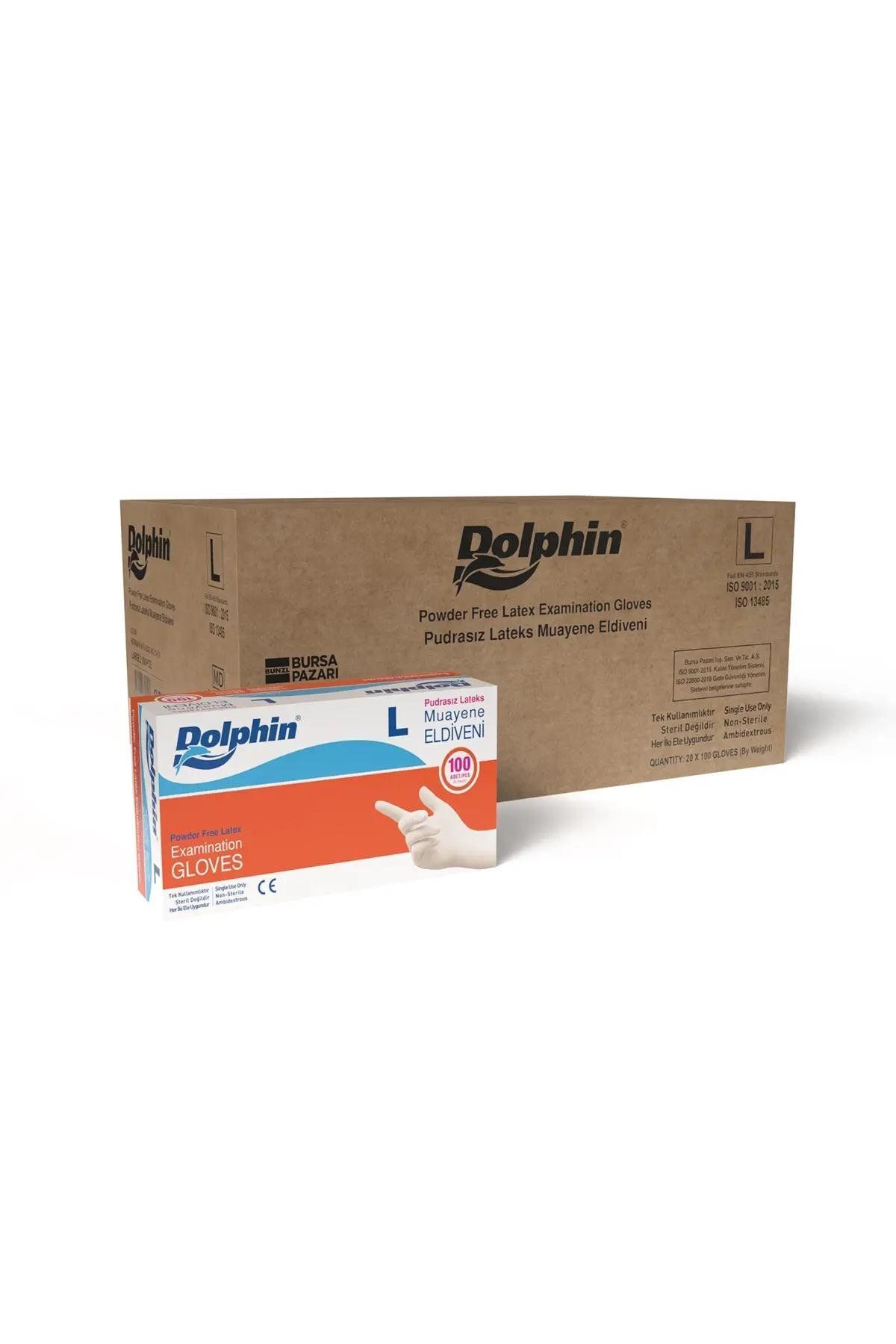 alsepeteavm Dolphin Pudrasız Lateks Muayene Eldiveni L Beden 100 Adet X 20 Paket - Mdr - Koli