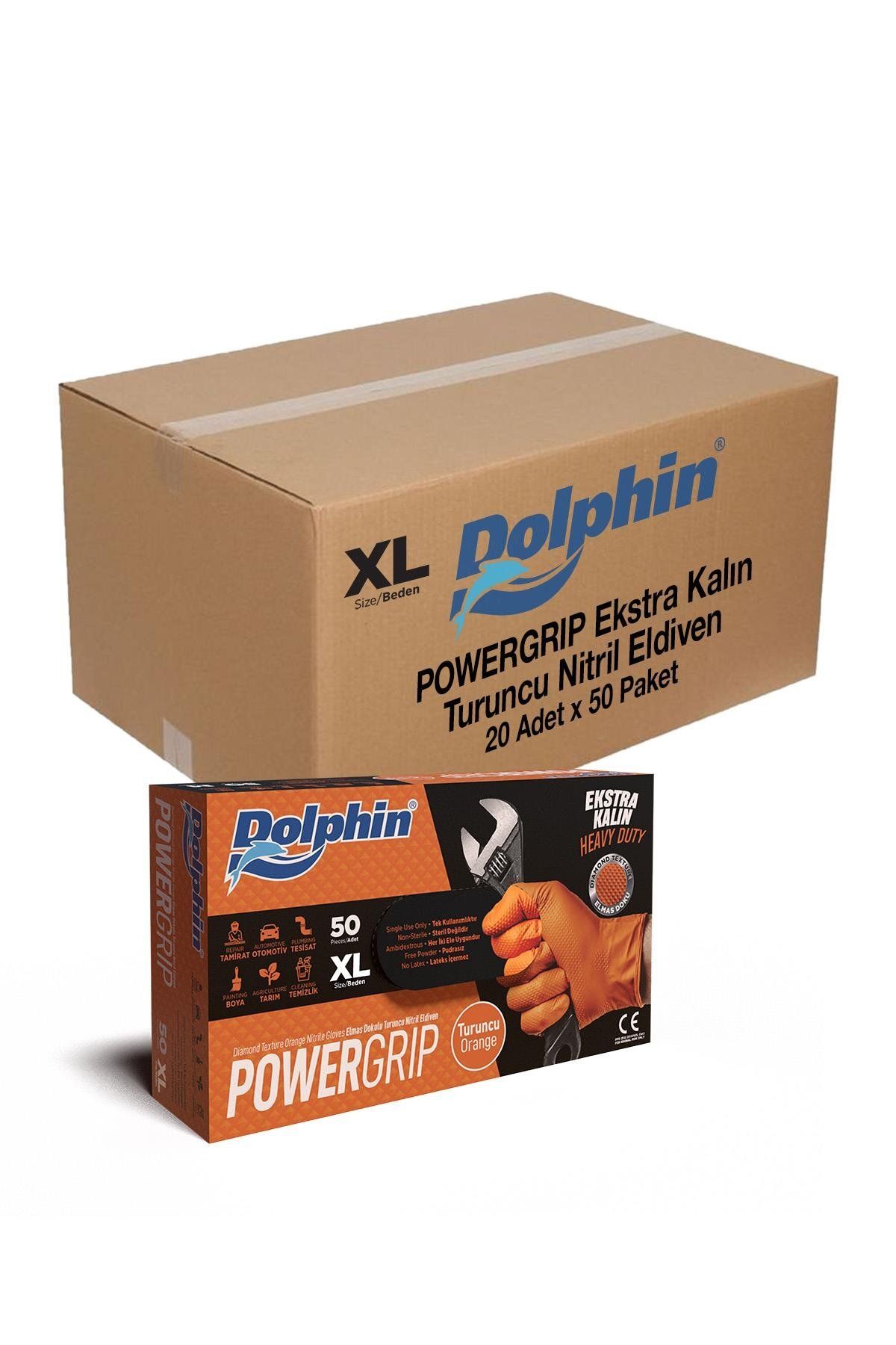 alsepeteavm Dolphin Powergrip Ekstra Kalın Turuncu Nitril Eldiven Elmas Dokulu Xl 50 adet X 20 Pake
