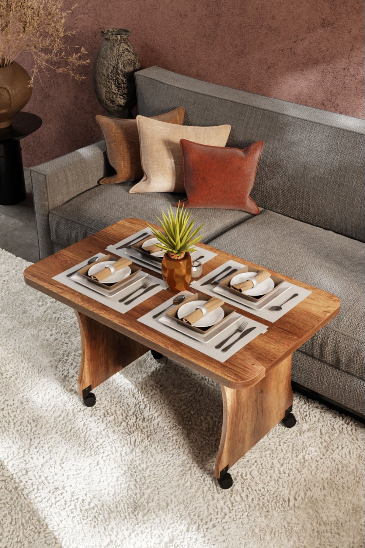 ardilla furniture Ardilla Tekerlekli Orta Sehpa BAROK CEVİZİ