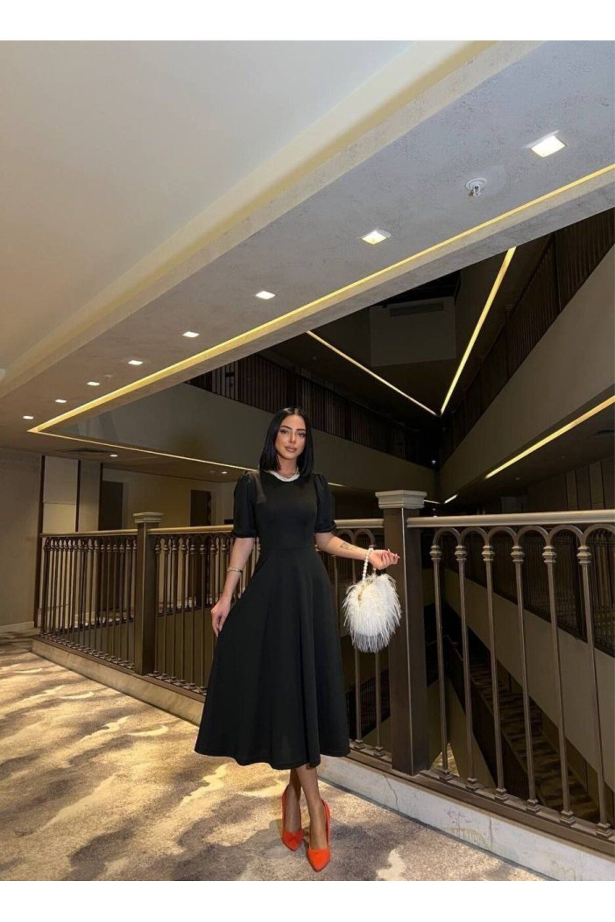 Kokosh moda Kadın Bisiklet Yakalı Karpuz Kollu Midi Boy Elbise, Özel Gün Mezuniyet Elbisesi