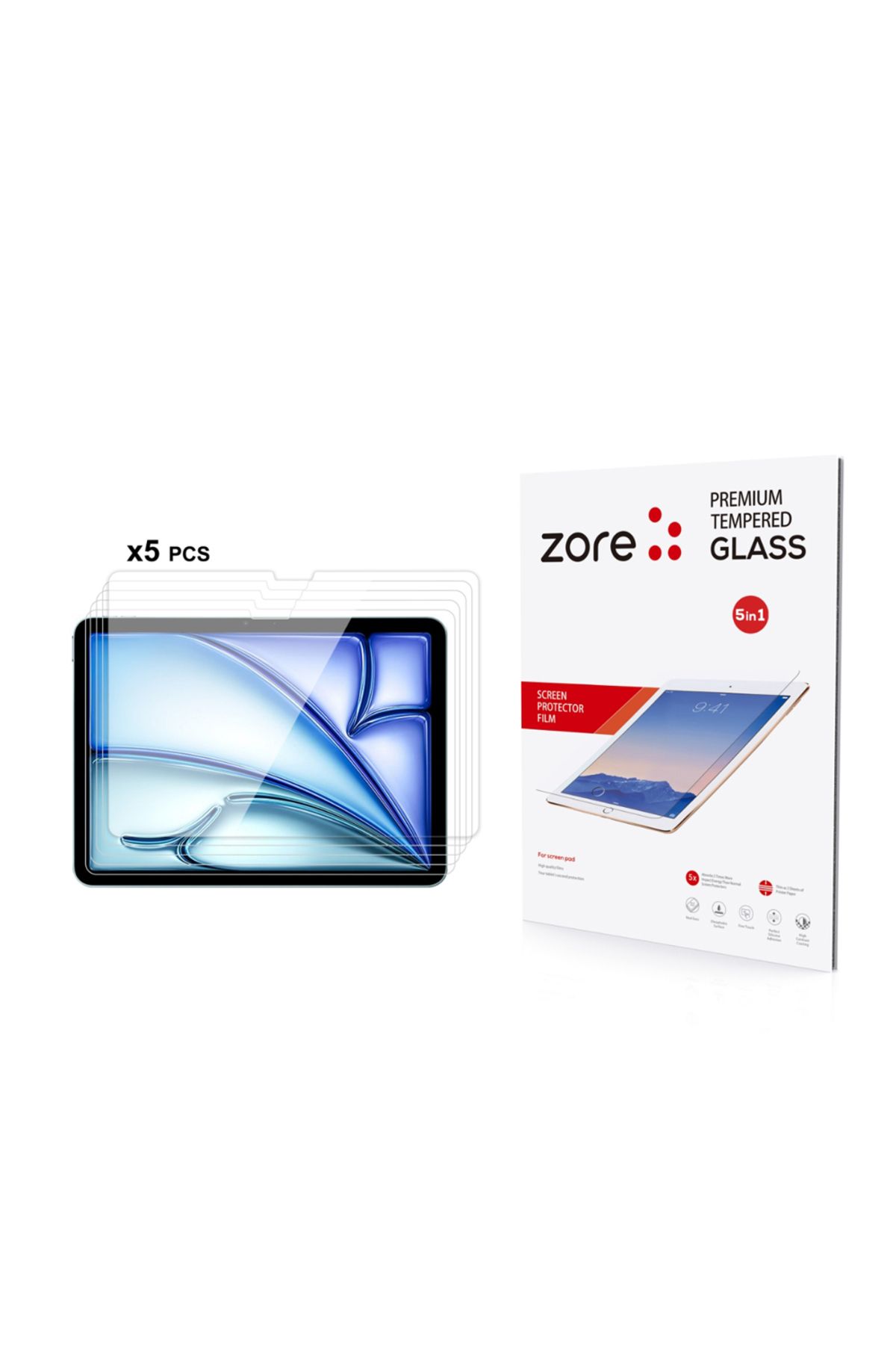 Vexor iPad Air 11 2024 Uyumlu UCY 5in1 Tablet Temperli Cam Ekran Koruyucu-Şeffaf