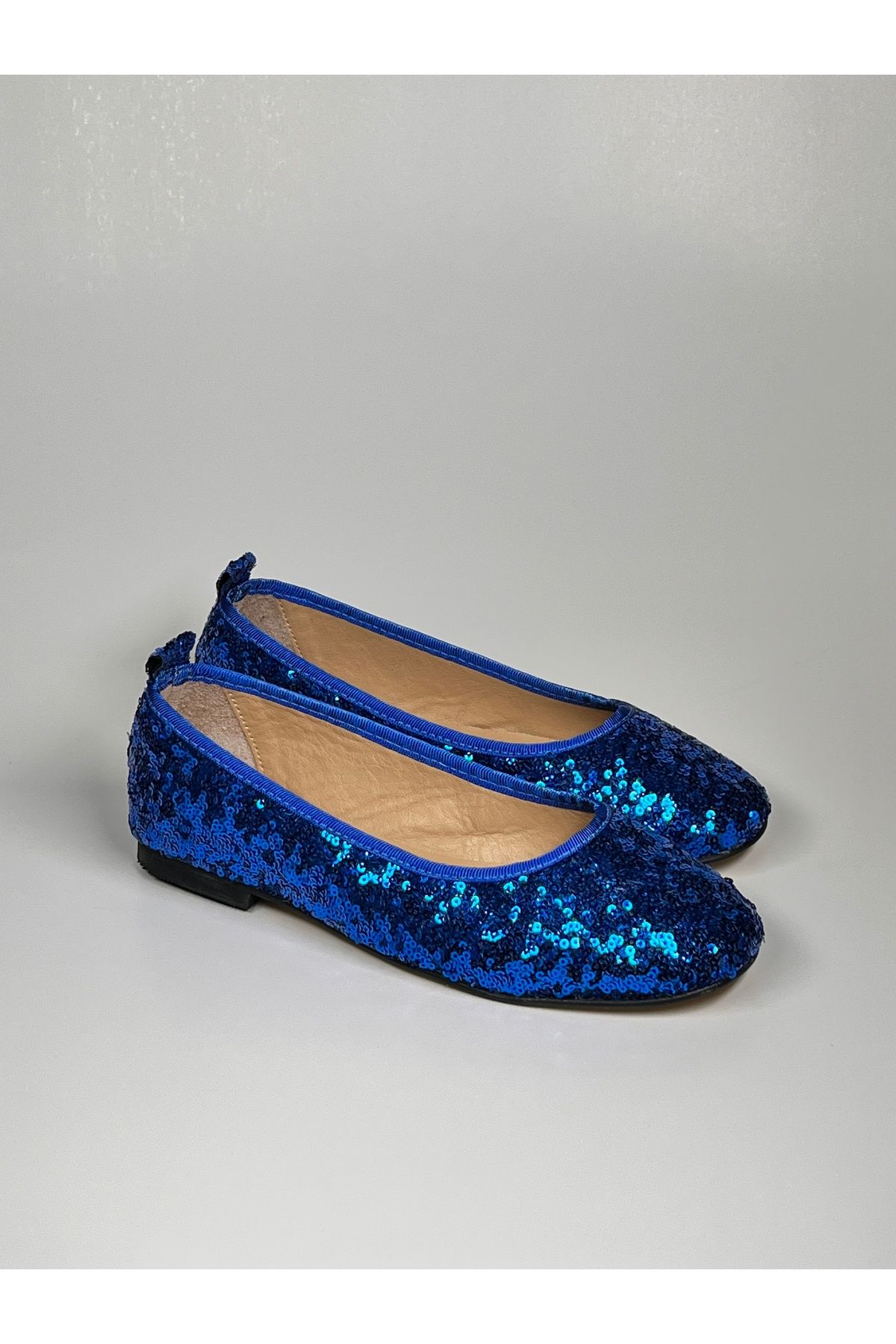 futsi shoes Parlak Mavi Payetli Babet Ayakkabı