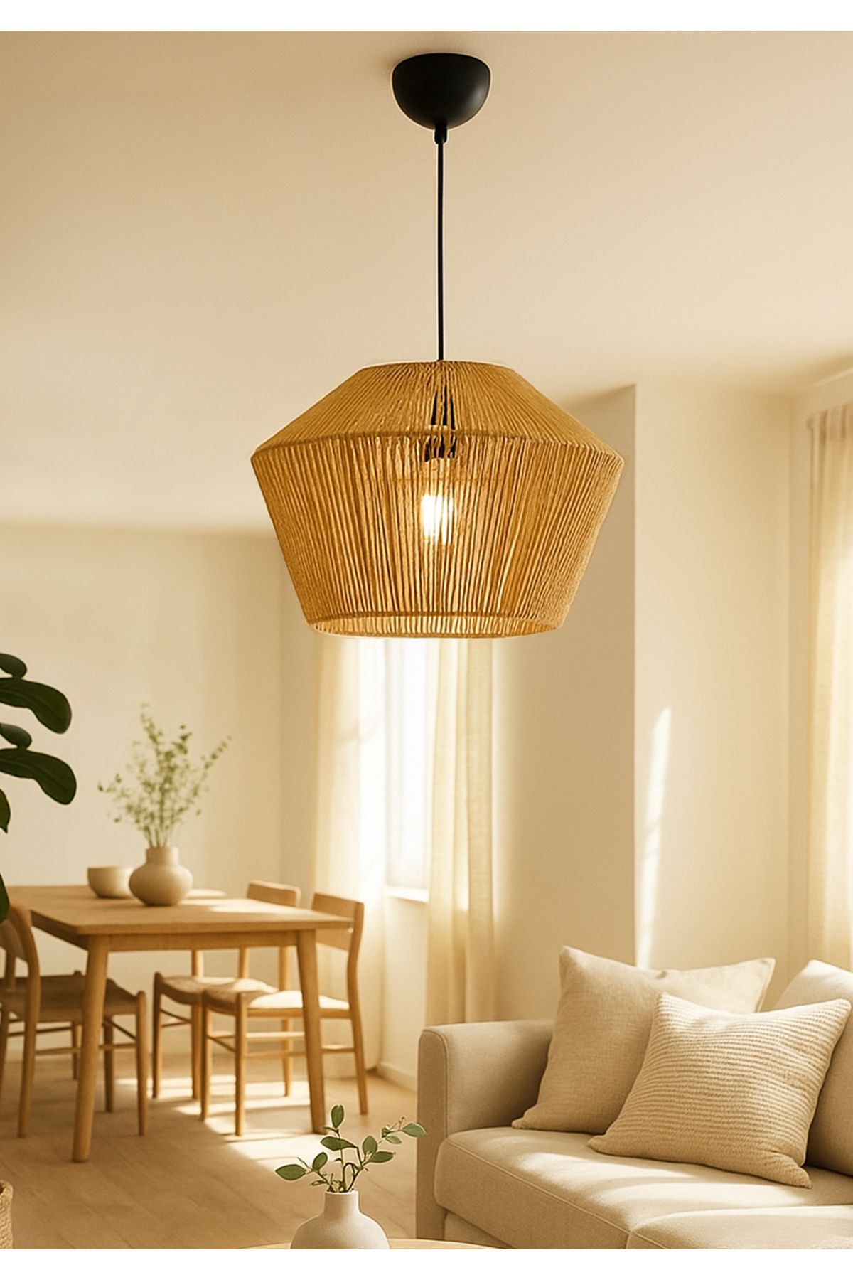HOMİNG Homing Natural Hasır İp El Yapımı Büyük Boy 40 cm 242059