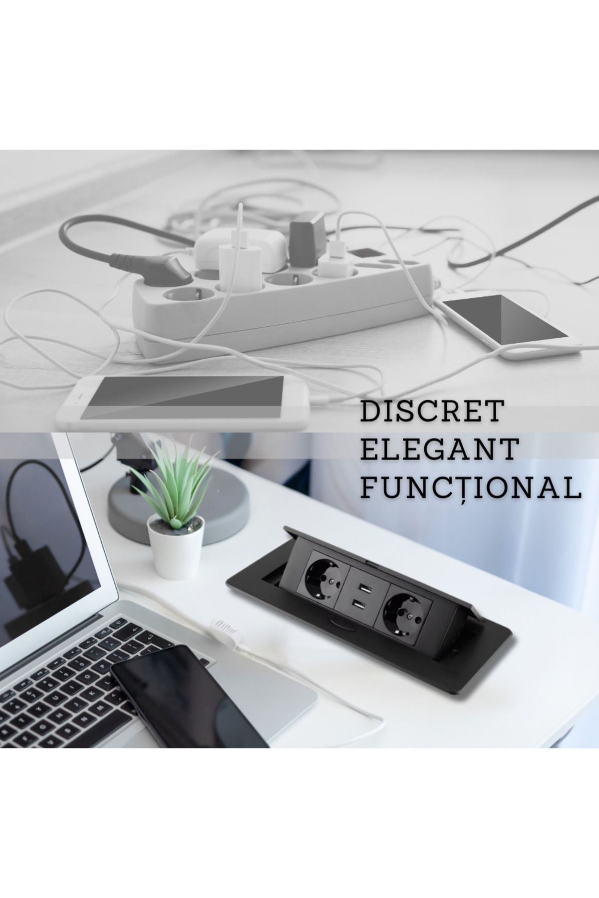 ATOMKIT-Built-in Furniture Socket, 2 EU Sockets, 2 X USB-A, Opening Button, Black 8