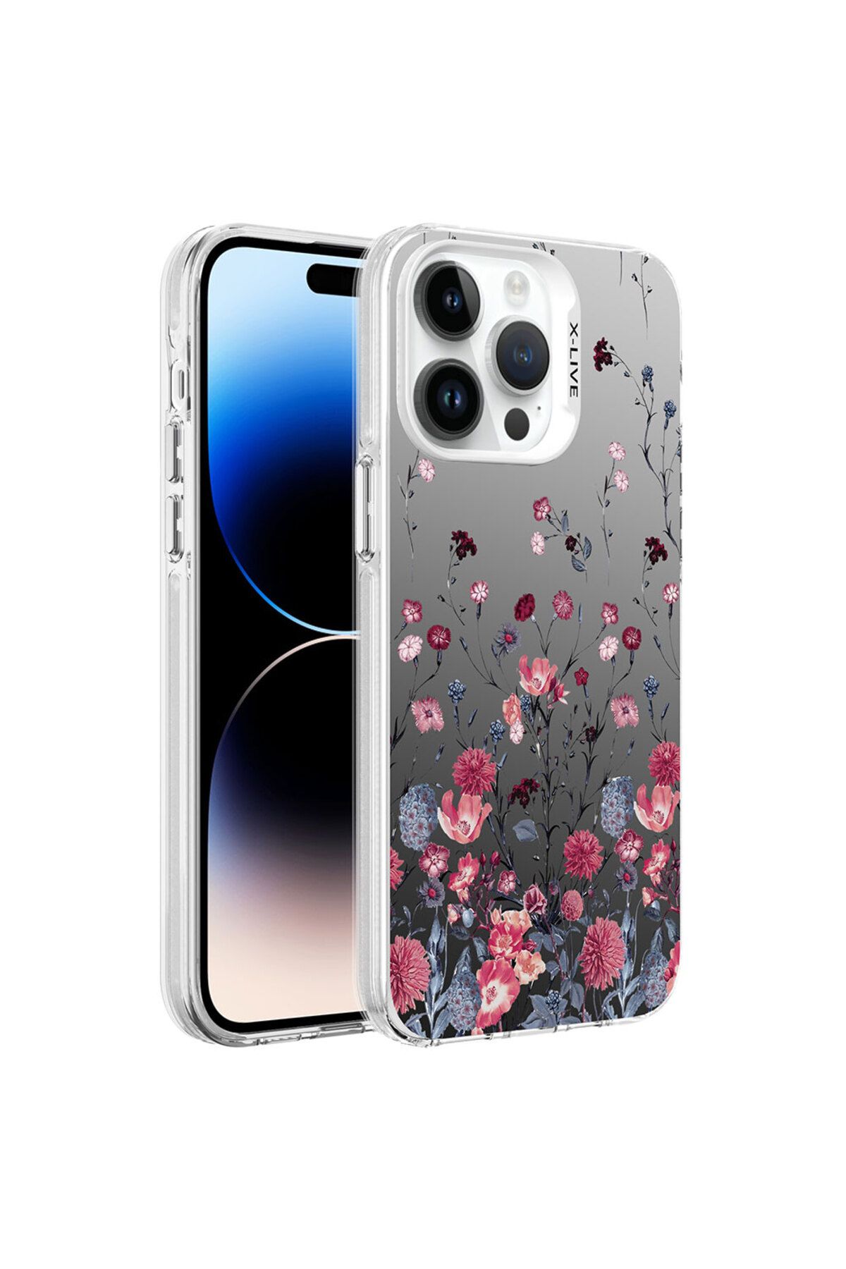 Vexor iPhone 14 Pro Max Uyumlu Desenli UCY Silver Sert Kılıf-Çiçek