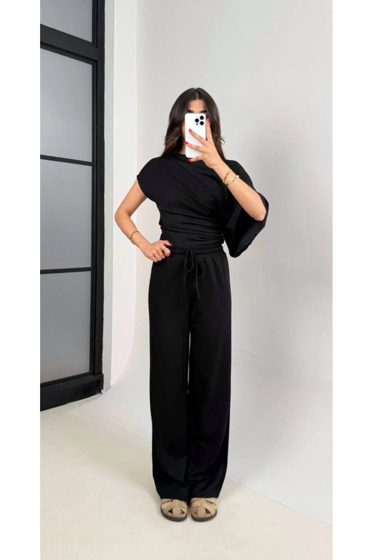 manana fashion YARASA KOL TREND TSHİRT PANTOLON ŞIK EŞOFMAN TAKIMI